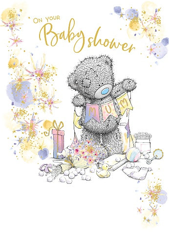 Baby Shower Card - Bear With Bunting