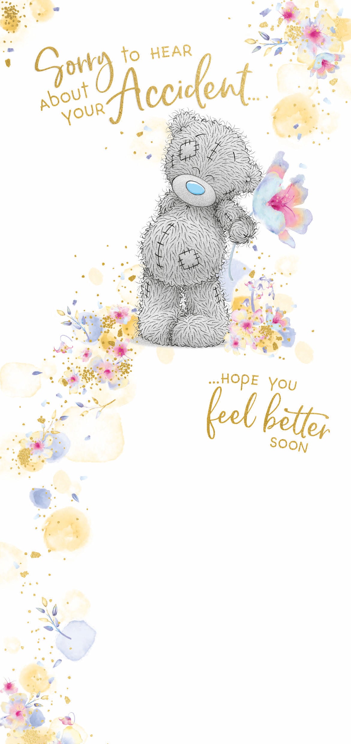 Get Well Soon Card - Bear Holding Flower