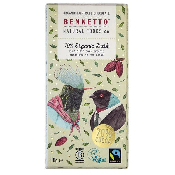 Bennetto Organic & Vegan Friendly 70% Dark Chocolate Bar