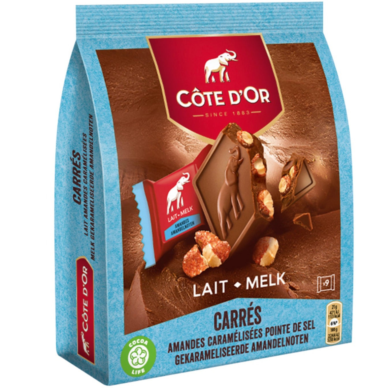 Ĉote d'Or Carres Almond - Milk Squares With Almonds in Pouch