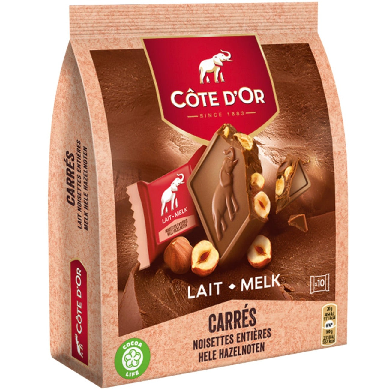 Ĉote d'Or Carres Noot - Milk Squares with Hazelnuts in Pouch