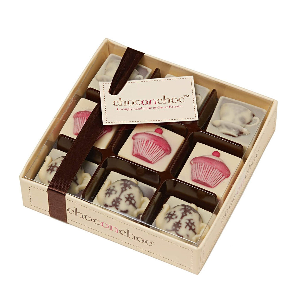 Handmade white and dark chocolate tea set carton - 10x10x3cm