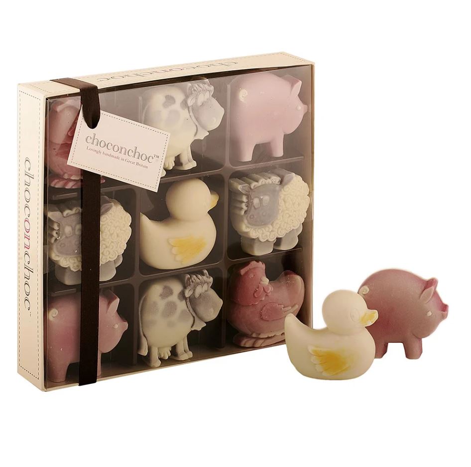 Handmade white and dark chocolate farmyard box - 15x15x3.5cm