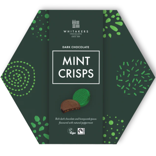 Whitakers Foiled Dark Mint Honeycomb Crisps in Hexagon Box