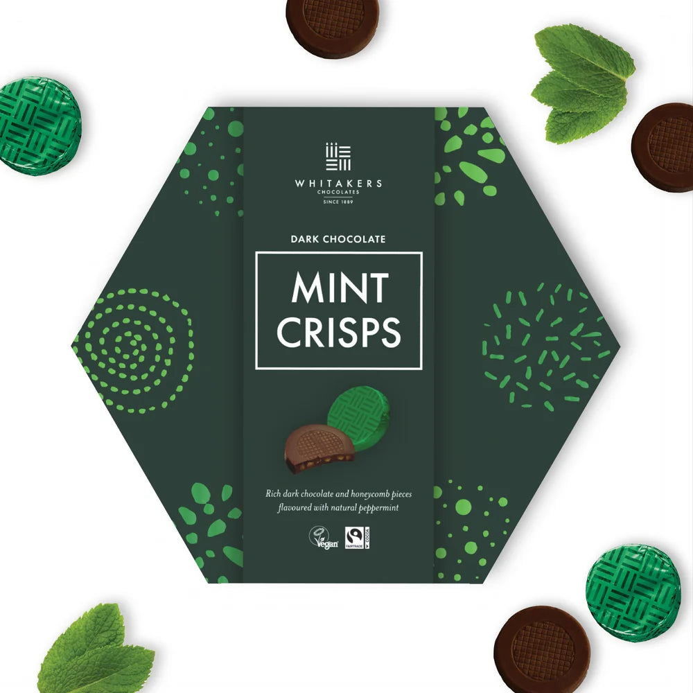 Whitakers Foiled Dark Mint Honeycomb Crisps in Hexagon Box