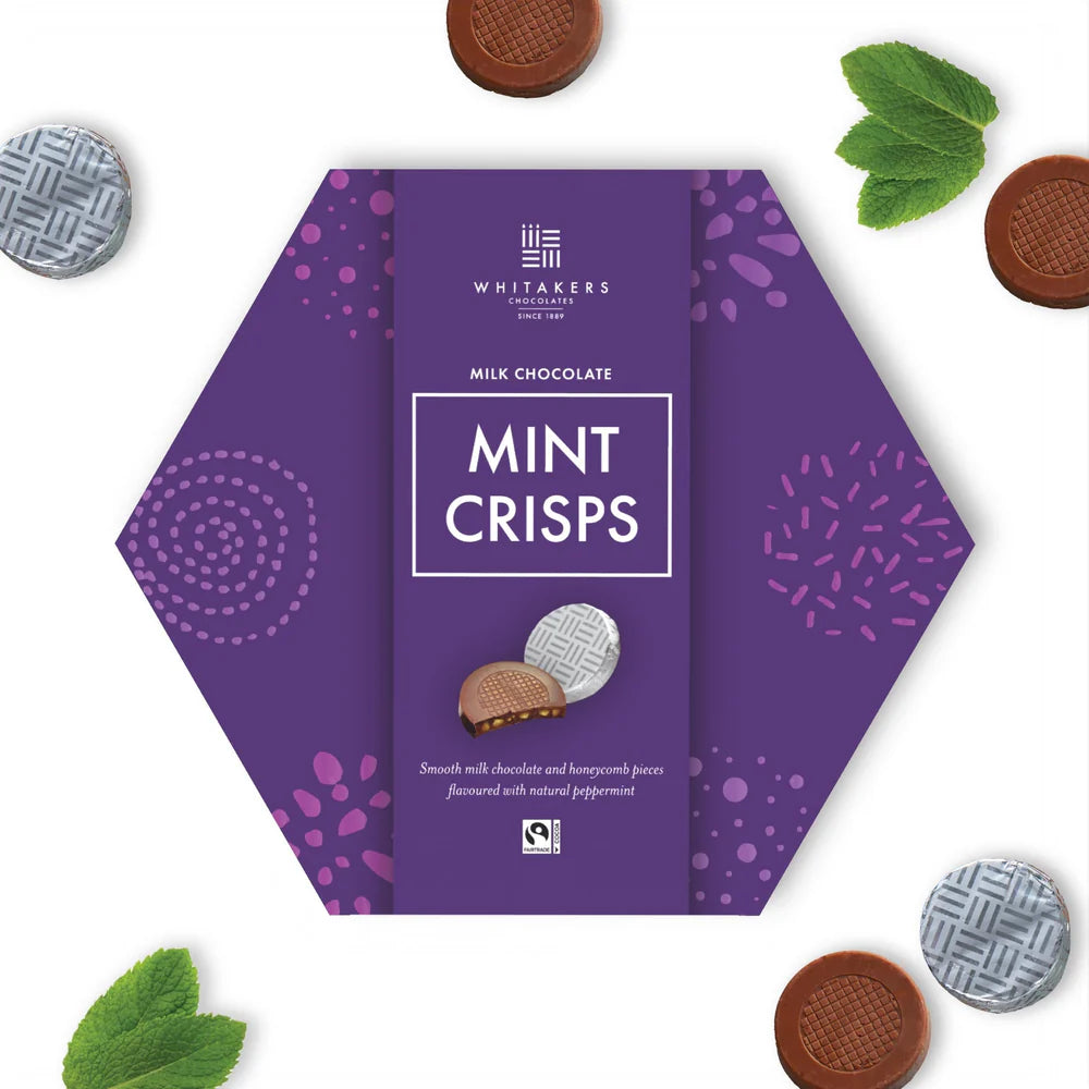 Whitakers Foiled Milk Mint Honeycomb Crisps in Hexagon Box