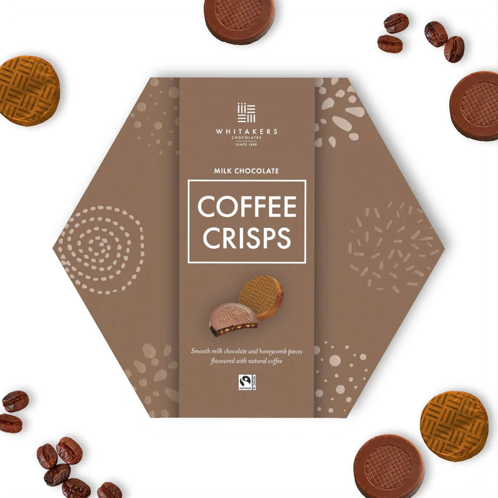 Whitakers Foiled Milk Coffee Honeycomb Crisps in Hexagon Box