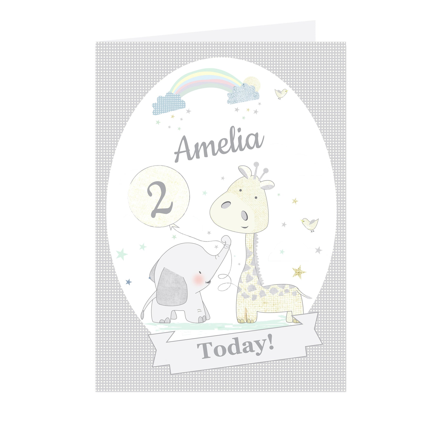 Personalised Hessian Giraffe & Elephant Card