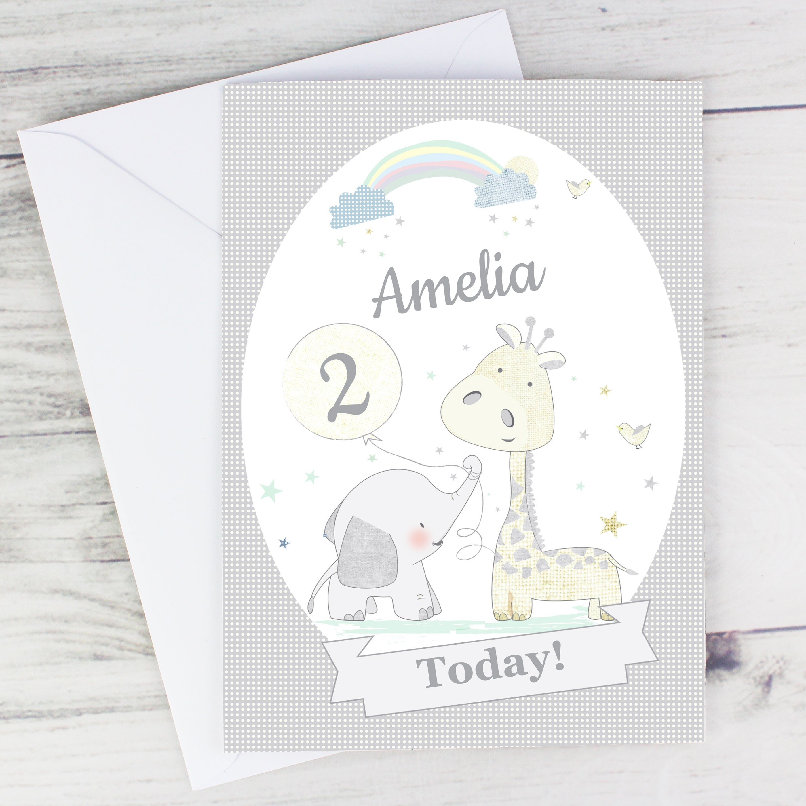 Personalised Hessian Giraffe & Elephant Card