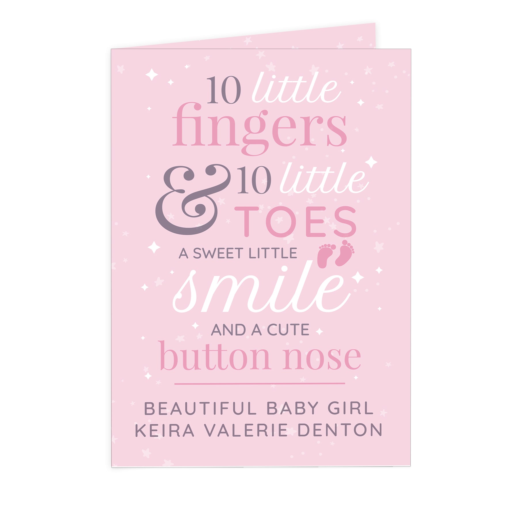 Personalised '10 Little Fingers' Pink Baby Card