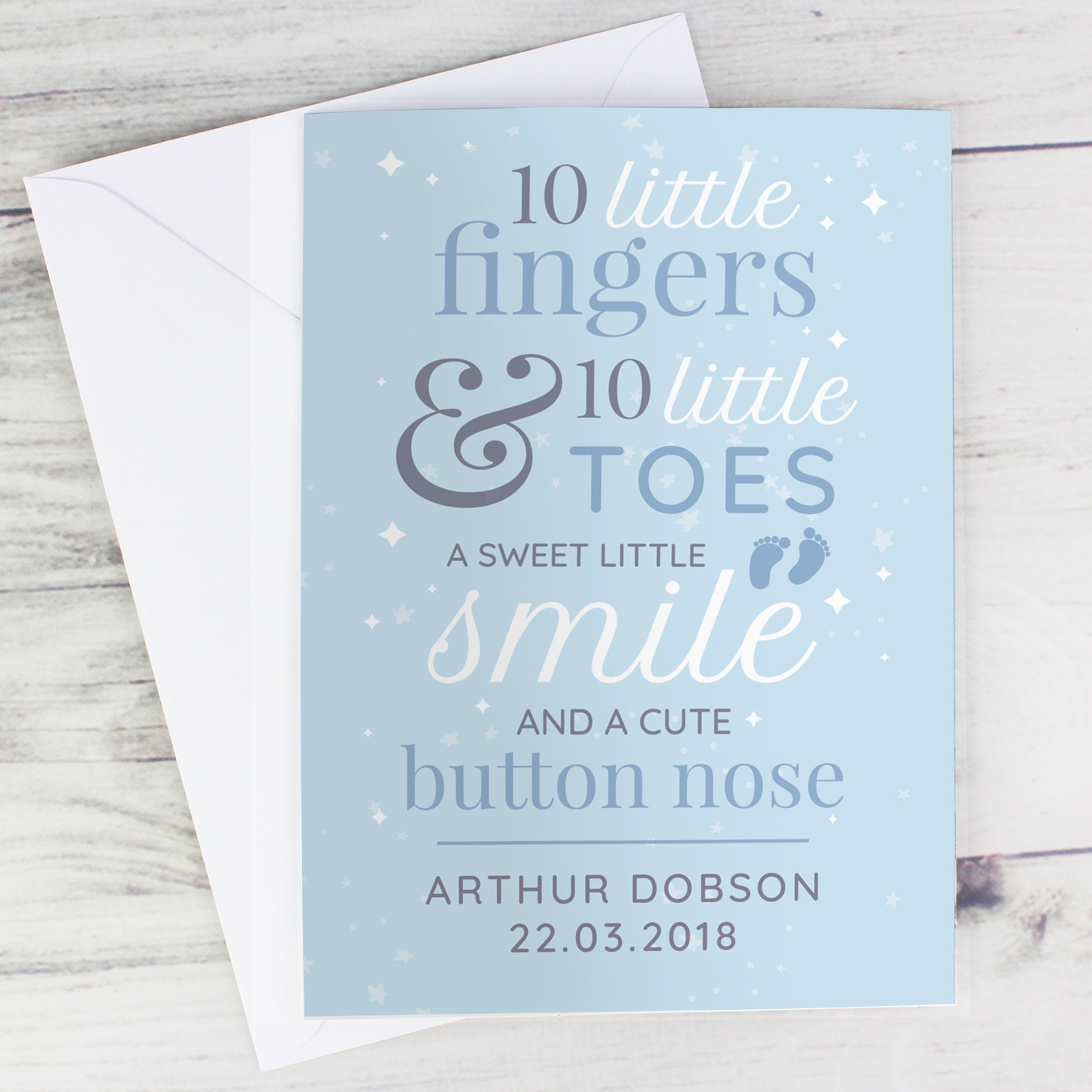 Personalised '10 Little Fingers' Blue Baby Card