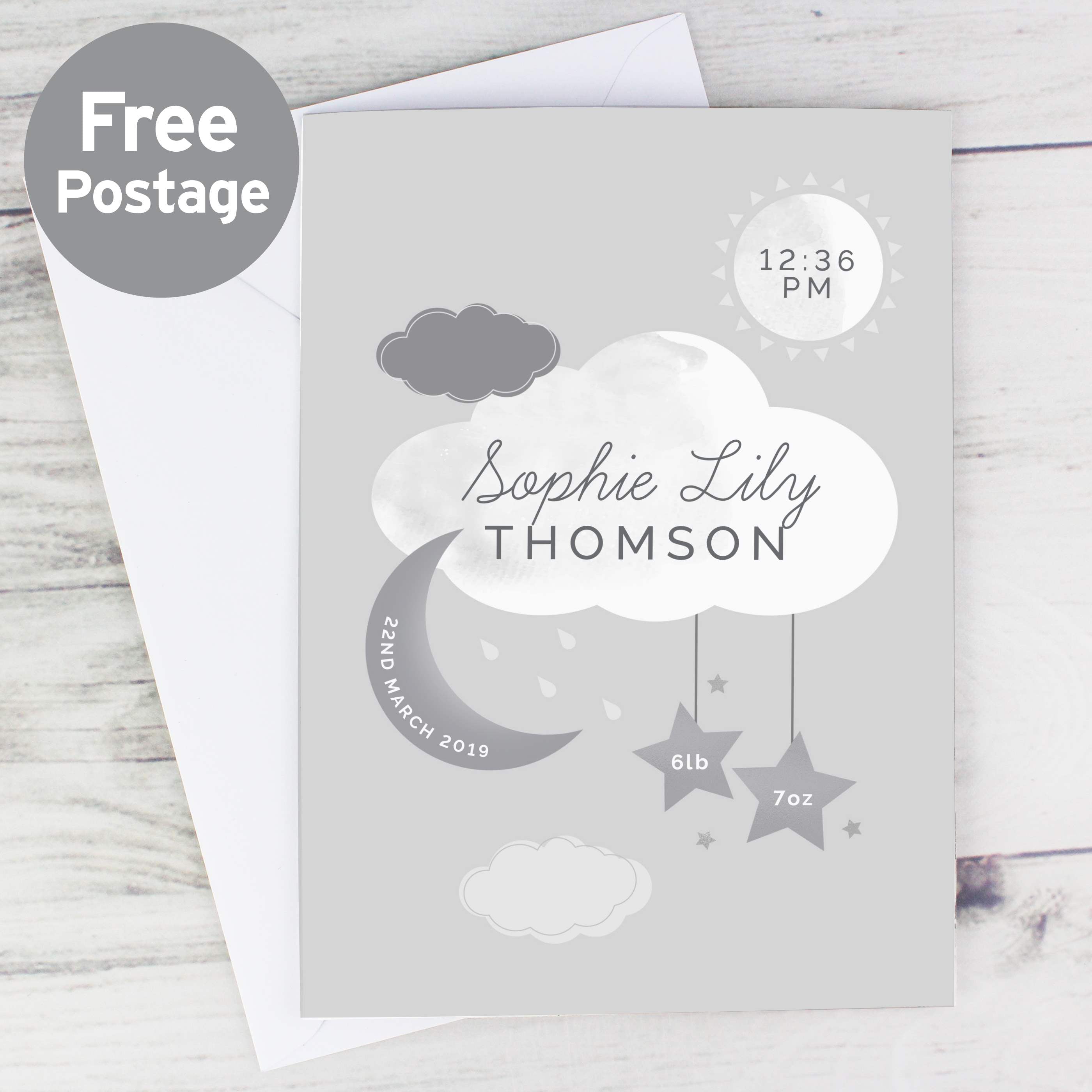 Personalised New Baby Moon & Stars Card