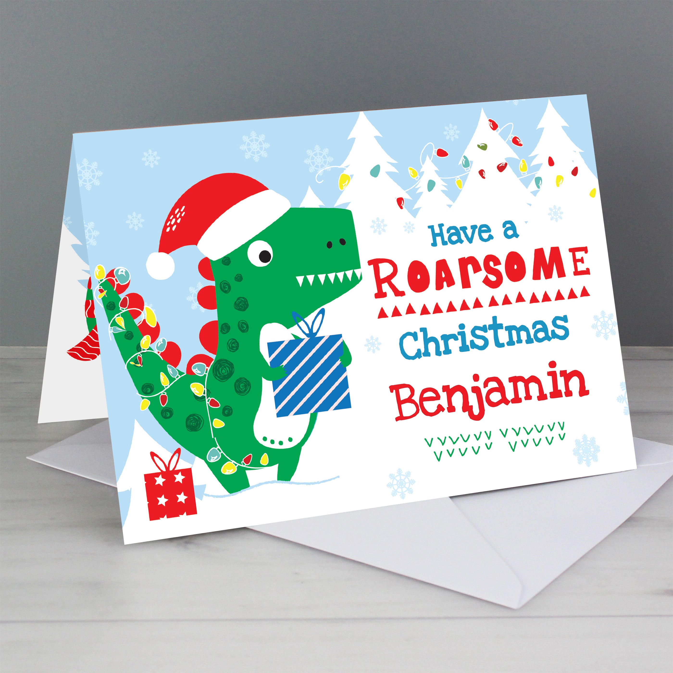 Personalised Dinosaur 'Have a Roarsome Christmas' Card