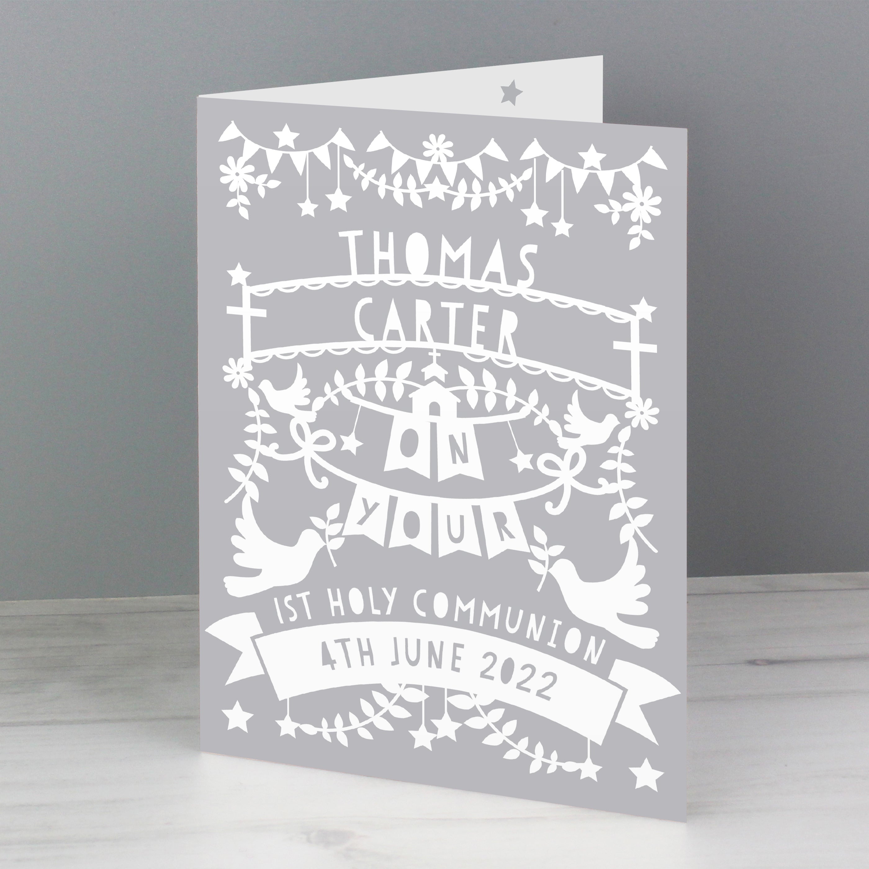 Personalised Grey Papercut Style Card