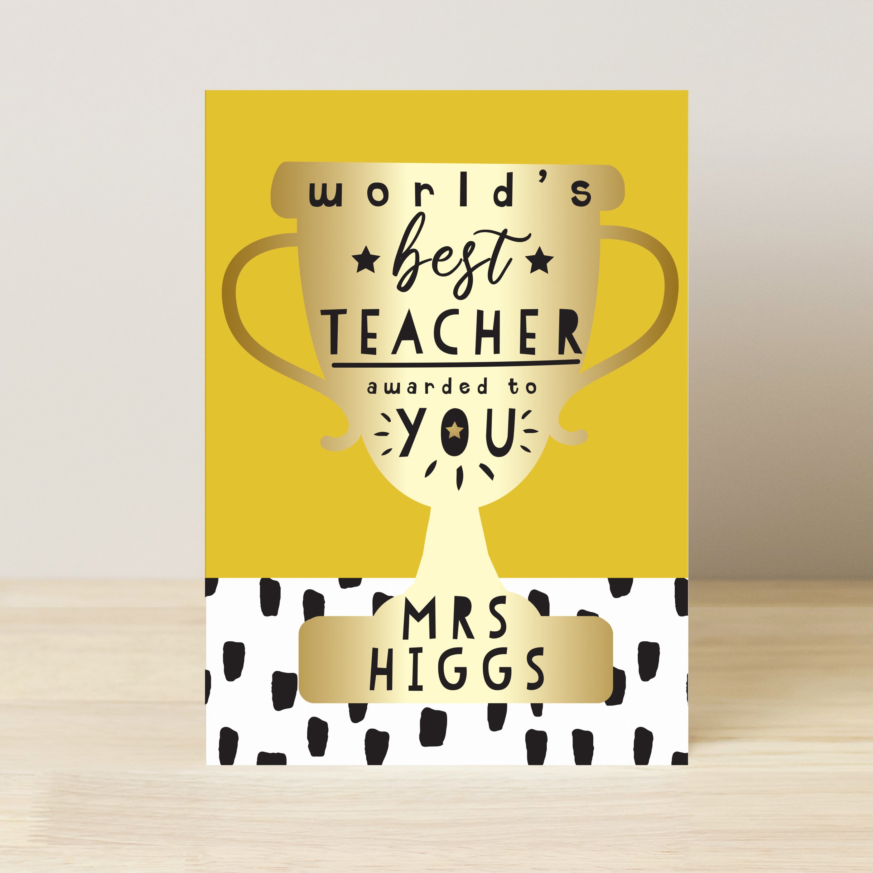 Personalised World's Best Teacher Trophy Greeting Card