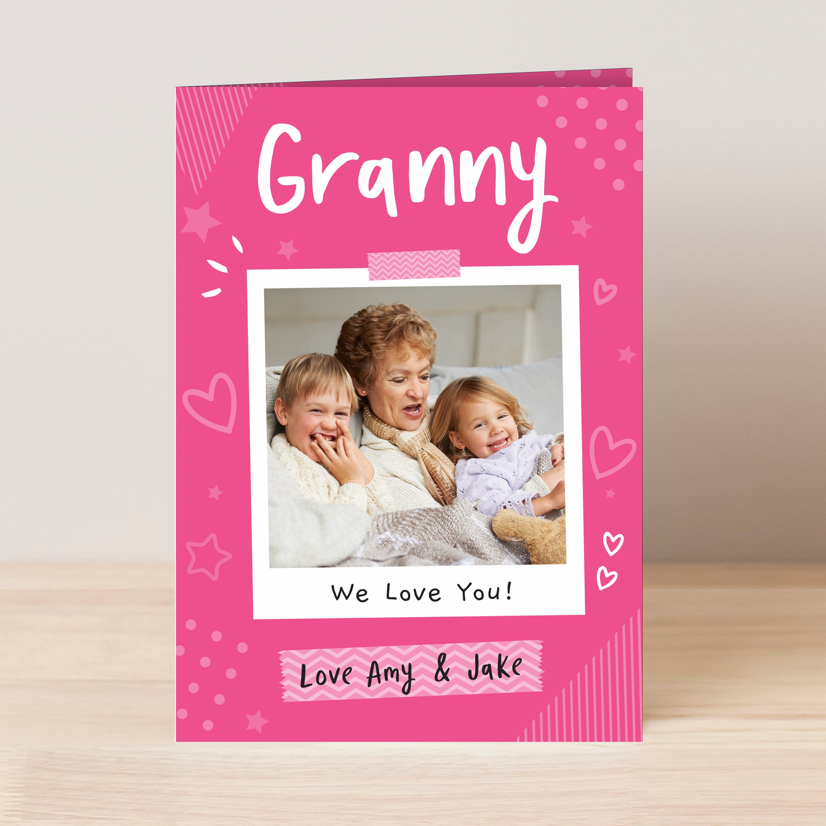 Personalised Pink Polaroid Wreath Photo Upload Greeting Card