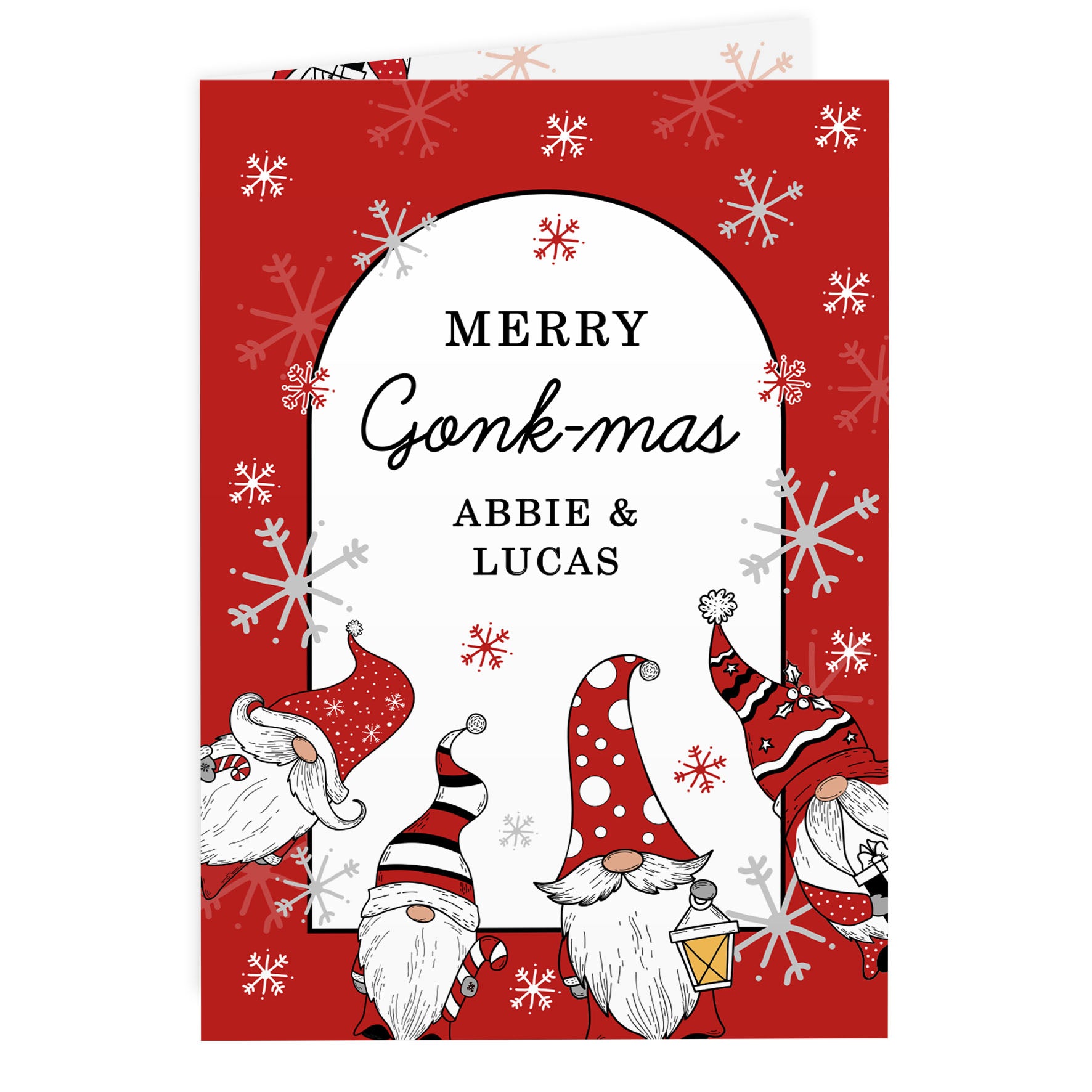 Personalised Red Gonks Christmas Card