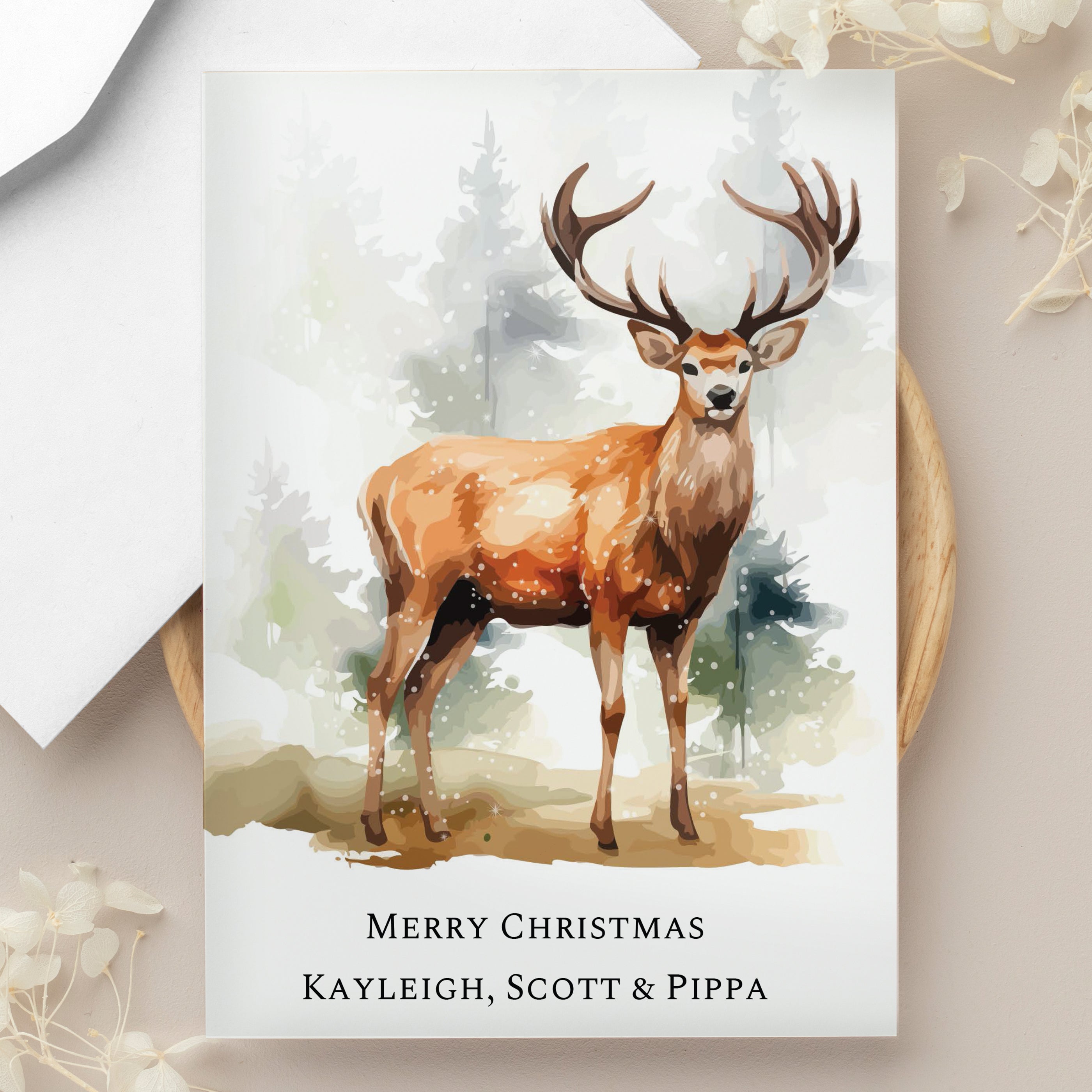 Personalised Watercolour Stag Greetings Card