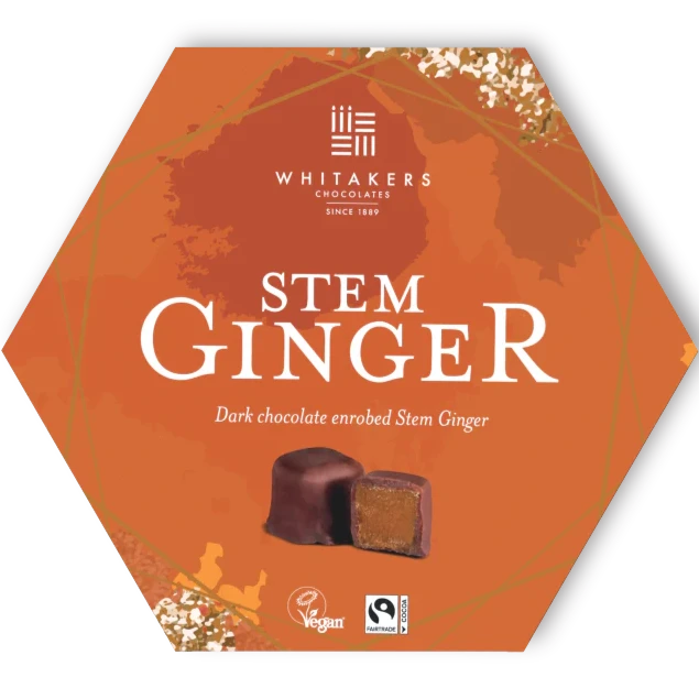 Whitakers Dark Chocolate Covered Stem Ginger in Hexagon Box