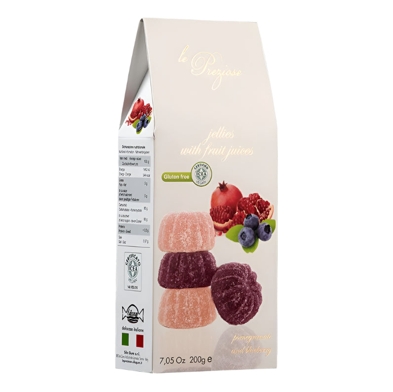 Italian jelly sweets with fruit juice Pomegranate and Blueberrie jellies - 6x200g