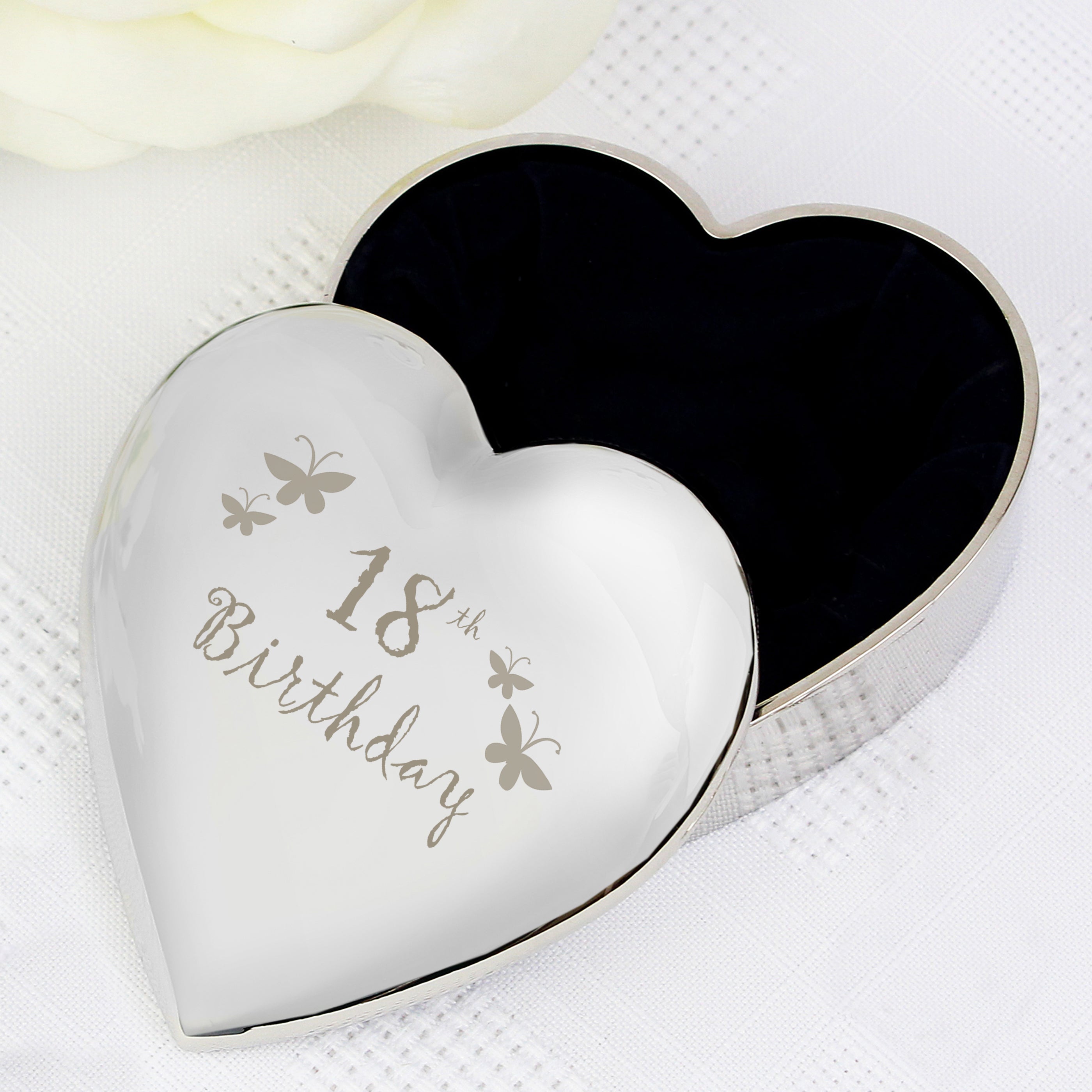 18th Birthday Butterflies Heart Trinket Box