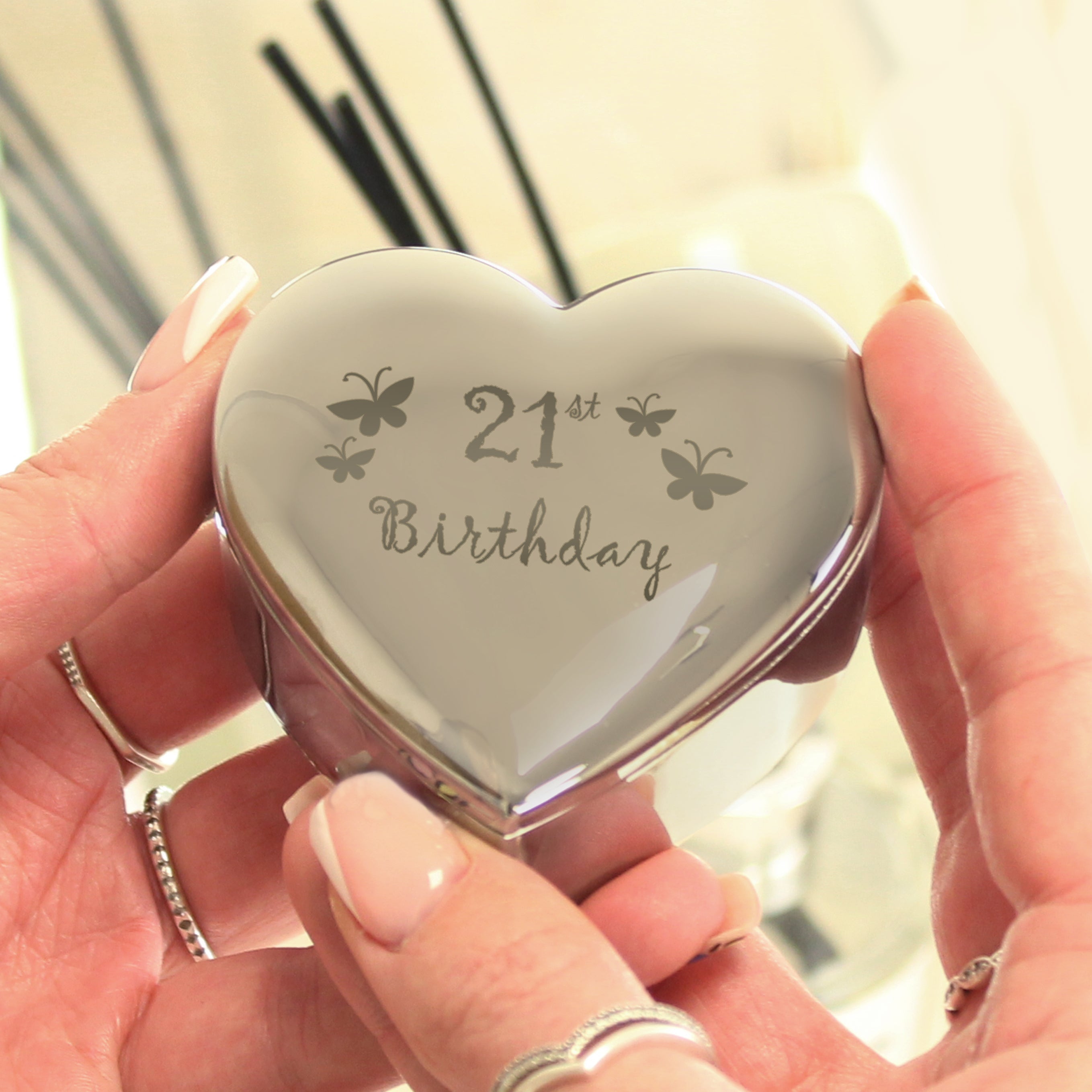 21st Birthday Butterflies Heart Trinket Box