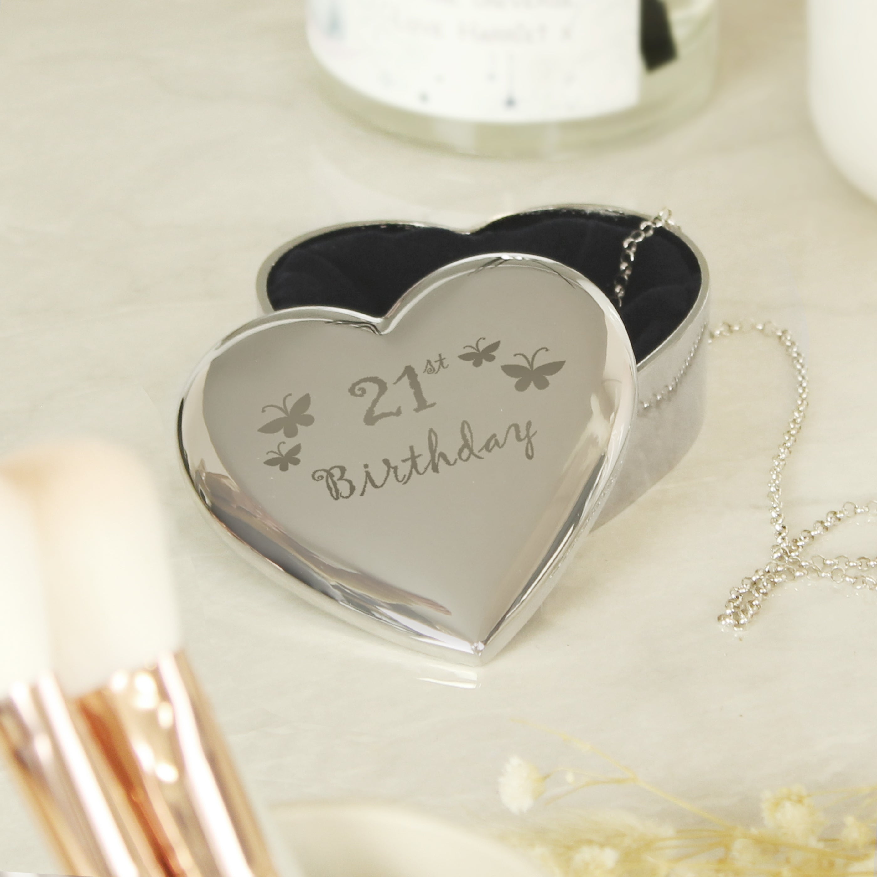 21st Birthday Butterflies Heart Trinket Box