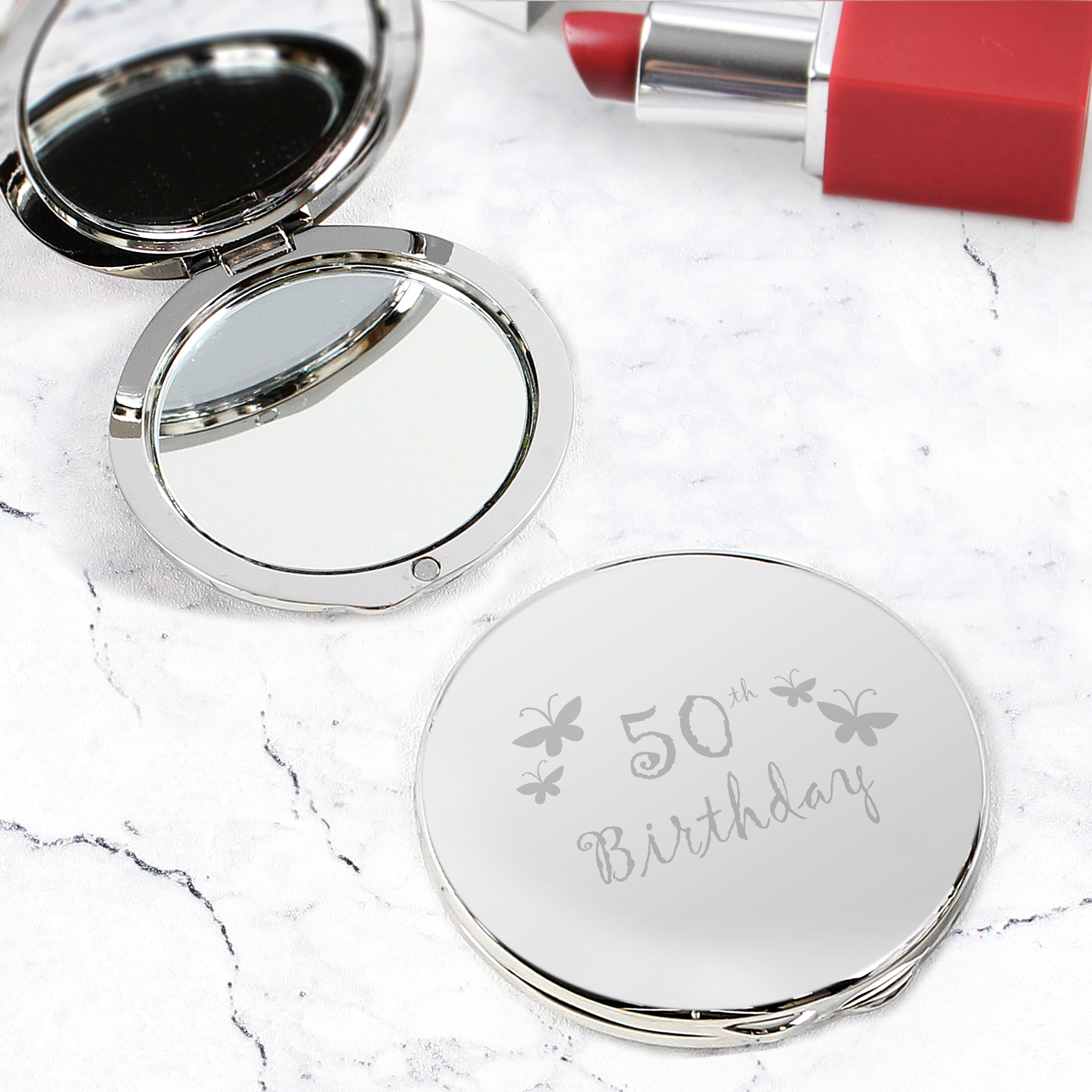 50th Birthday Butterfly Round Compact Mirror