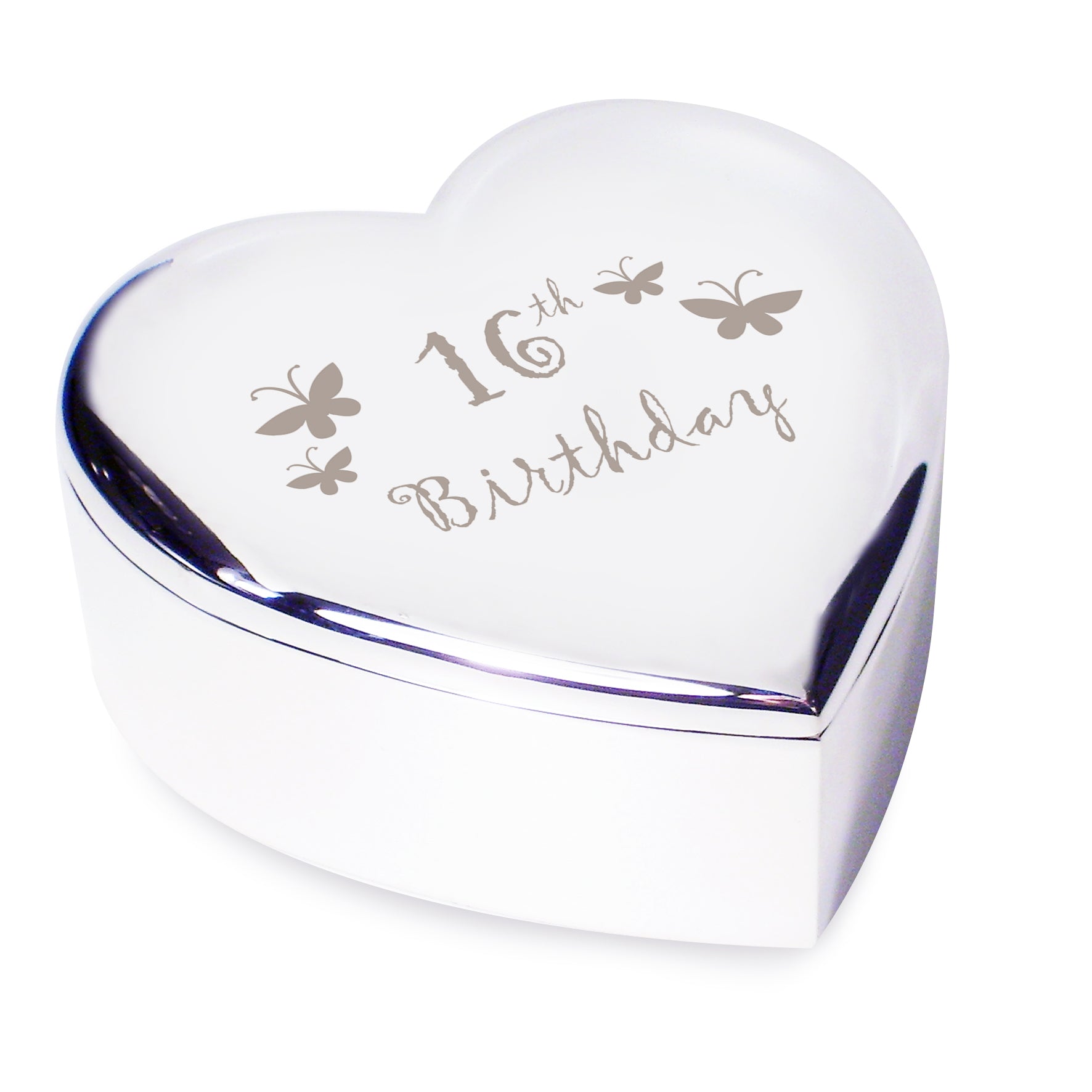 16th Birthday Butterflies Heart Trinket Box