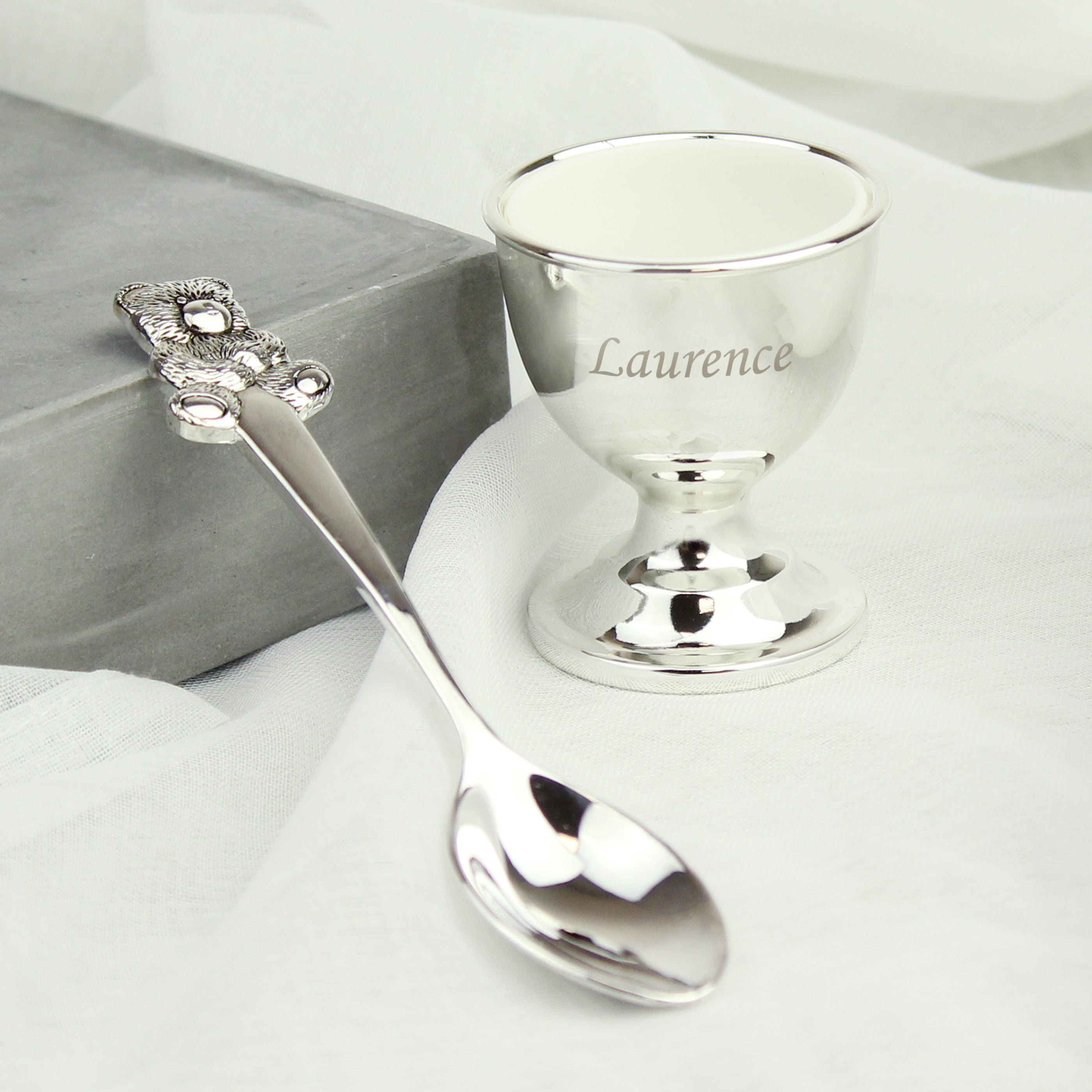 Personalised Silver Egg Cup & Spoon