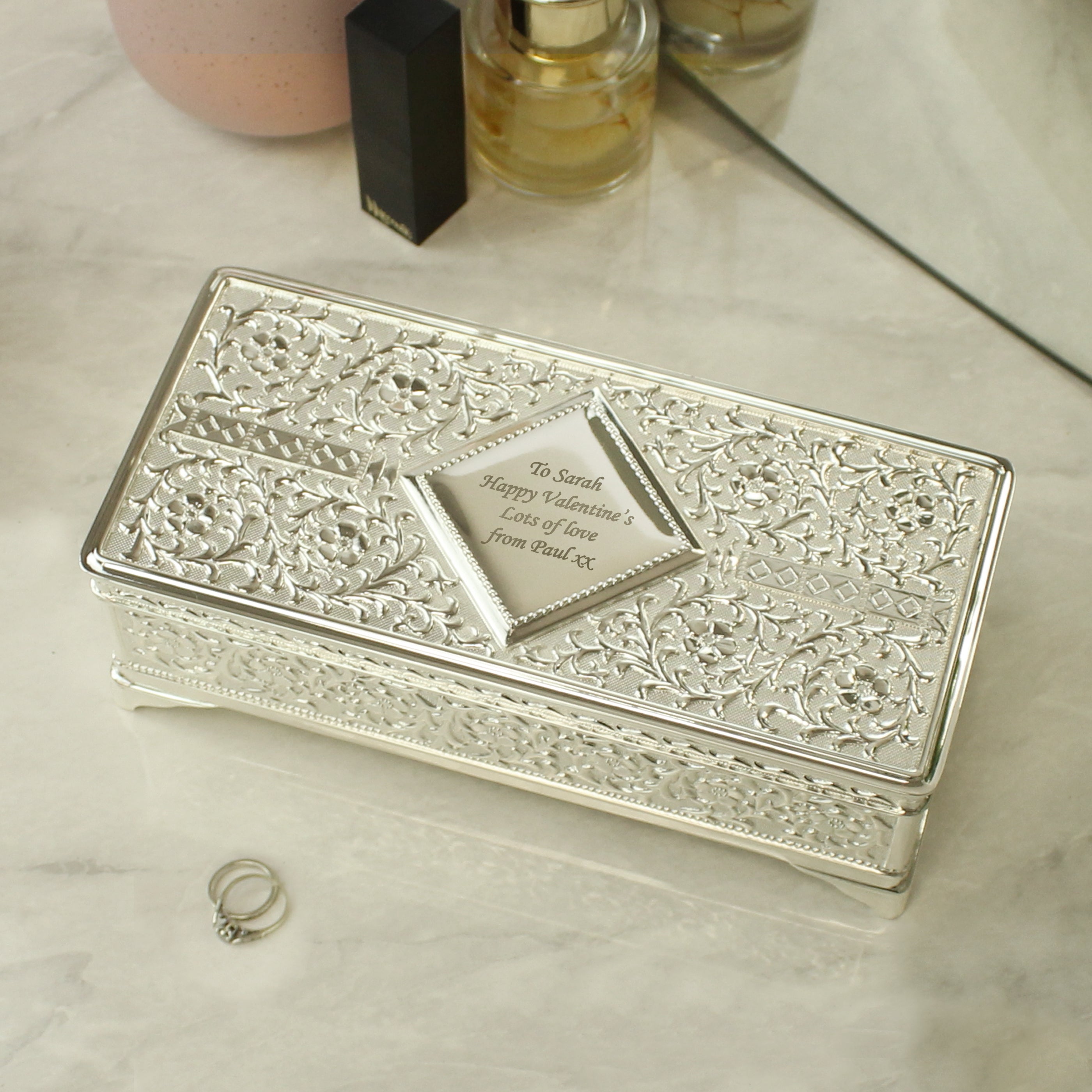 Personalised Antique Silver Plated Jewellery Box