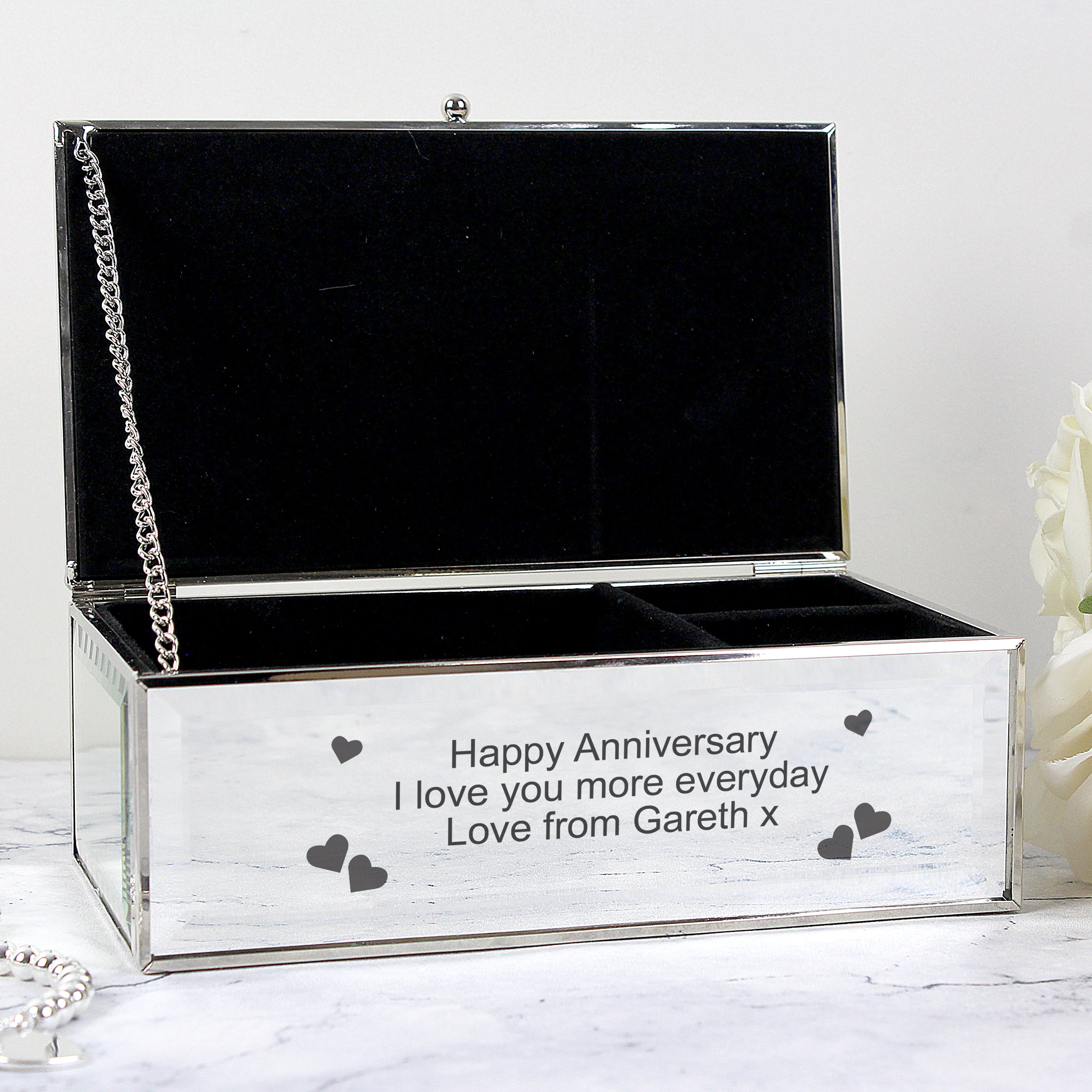 Personalised Hearts Mirrored Jewellery Box