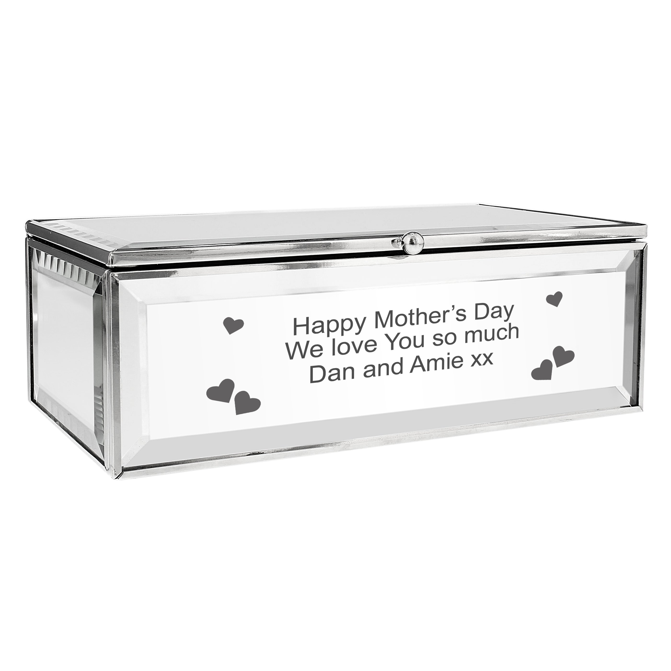 Personalised Hearts Mirrored Jewellery Box