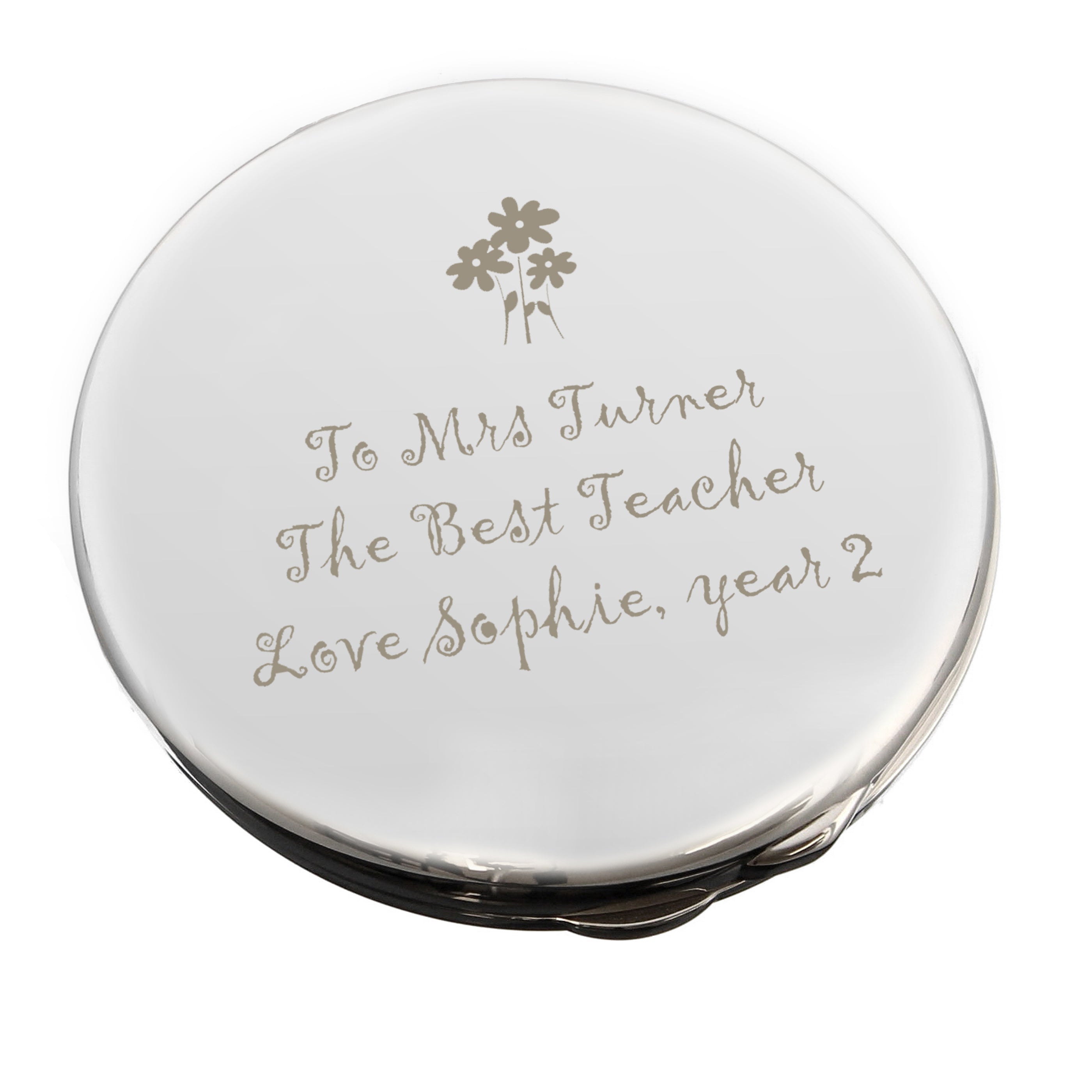 Personalised Flower Teachers Round Compact Mirror