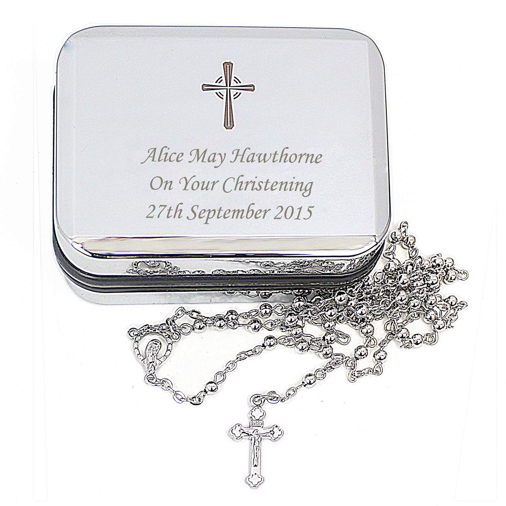 Personalised Rosary Beads and Cross Trinket Box