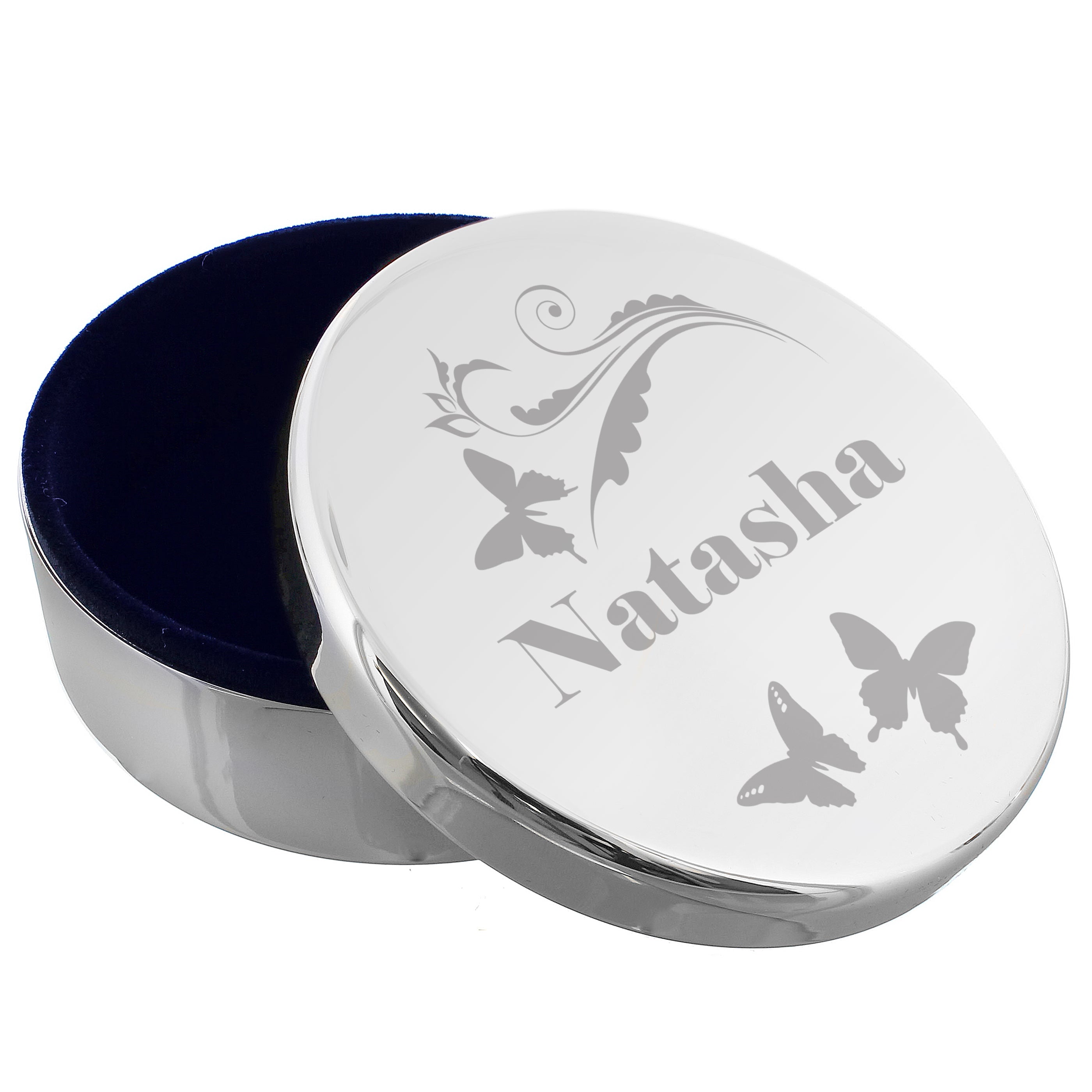 Personalised Butterfly Swirl Round Trinket Box