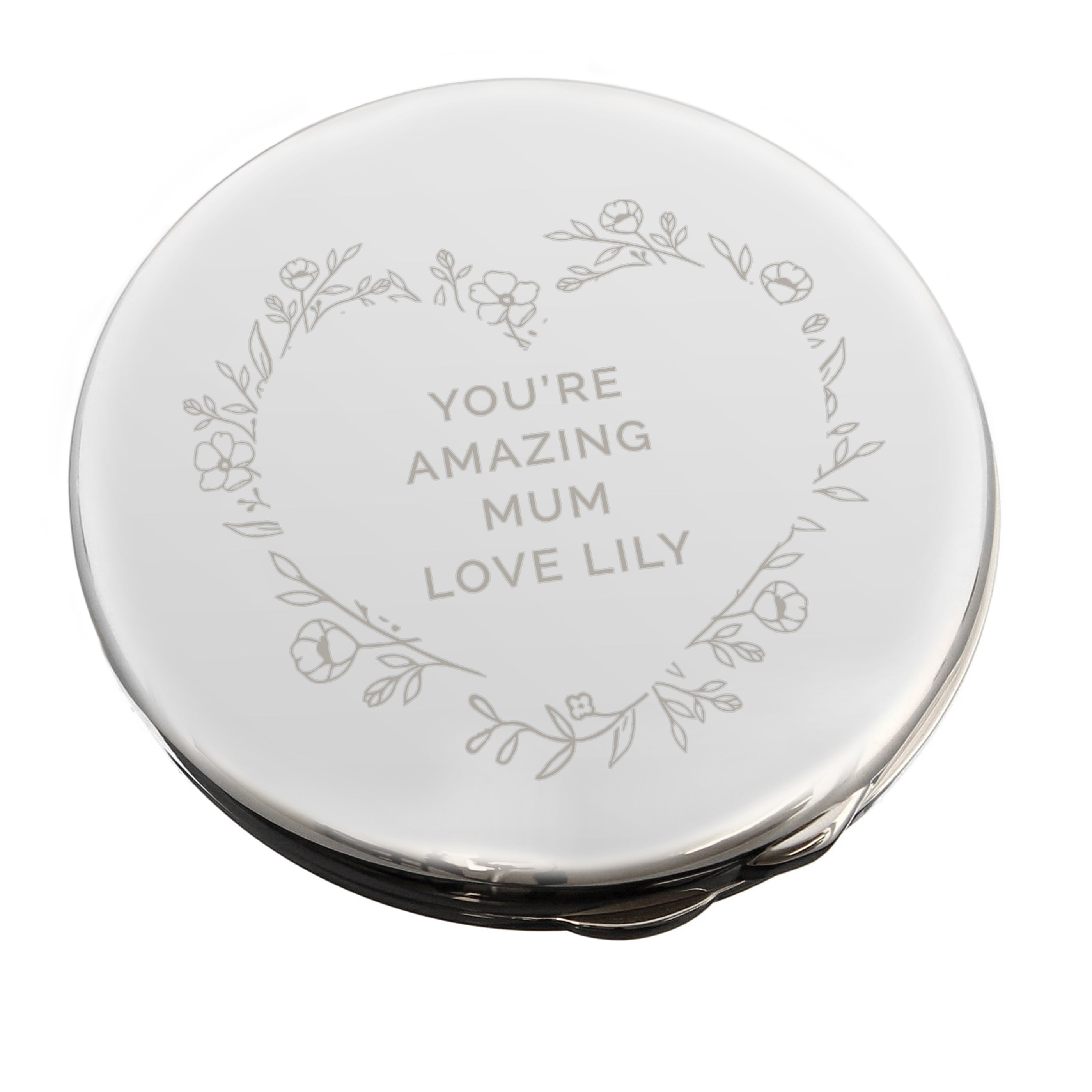 Personalised Floral Heart Compact Mirror