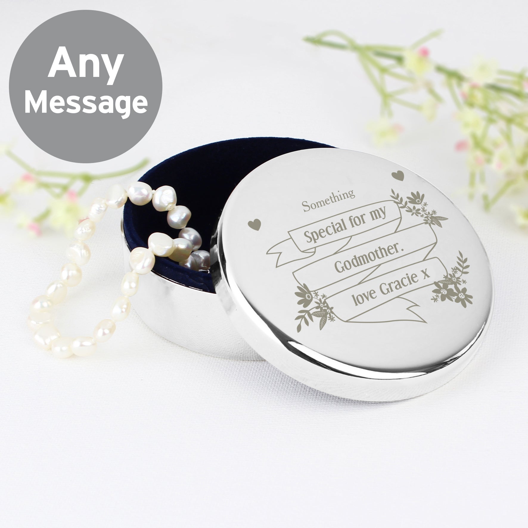 Personalised Garden Bloom Round Trinket Box