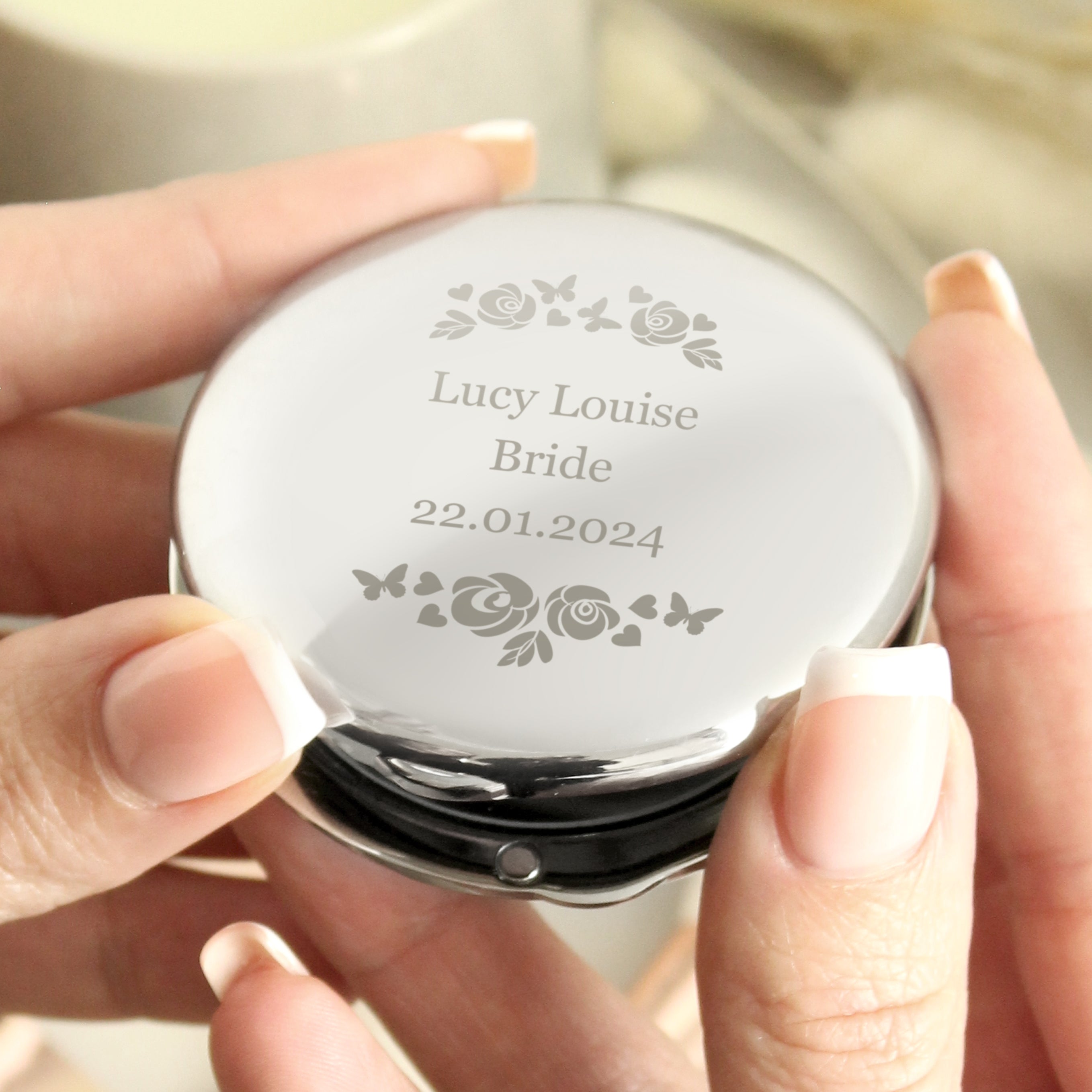 Personalised Vintage Rose Compact Mirror