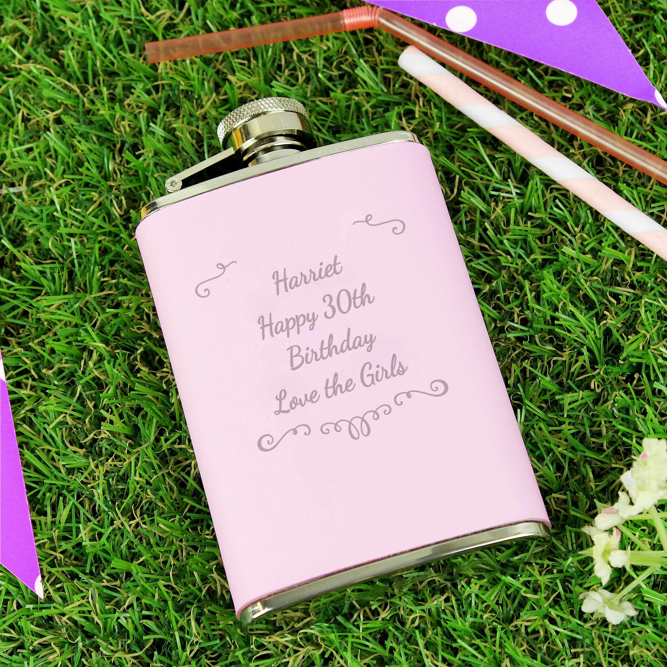 Personalised Ornate Pink Hip Flask