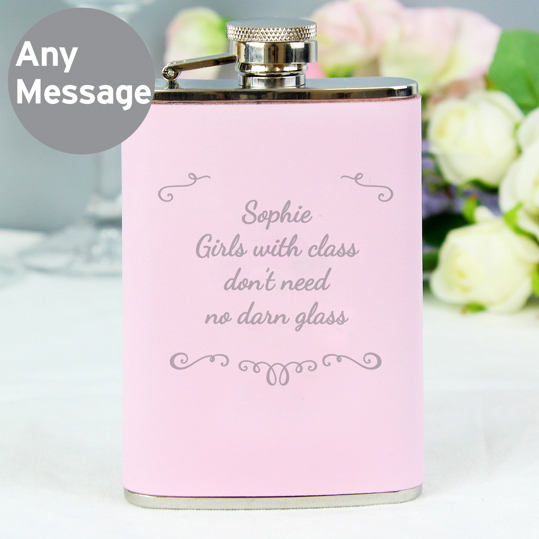 Personalised Ornate Pink Hip Flask