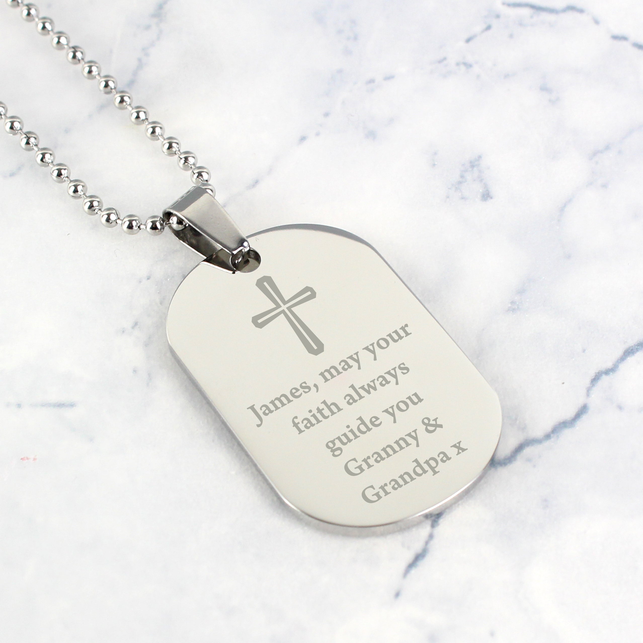 Personalised Cross Stainless Steel Dog Tag Necklace