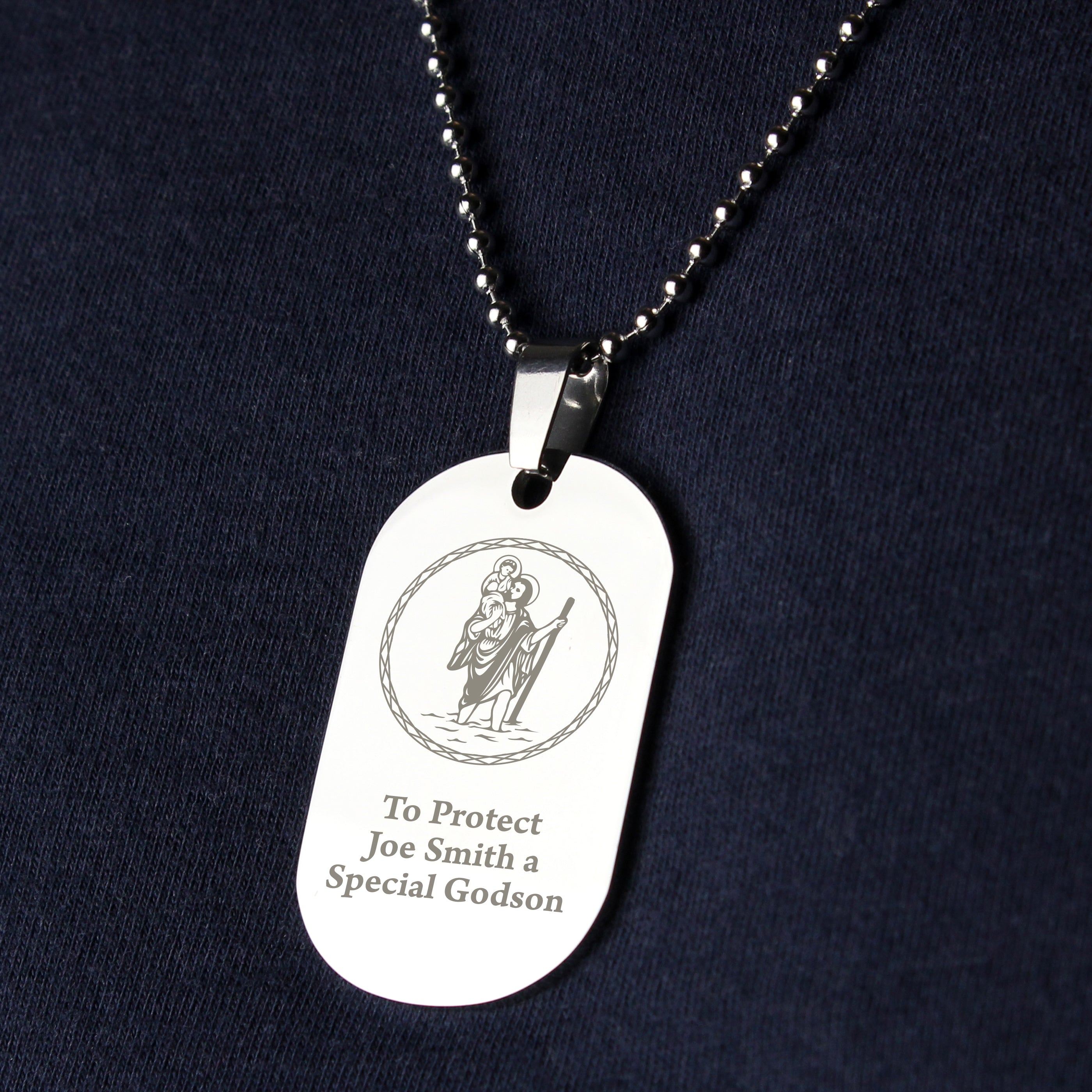 Personalised St Christopher Stainless Steel Dog Tag Necklace