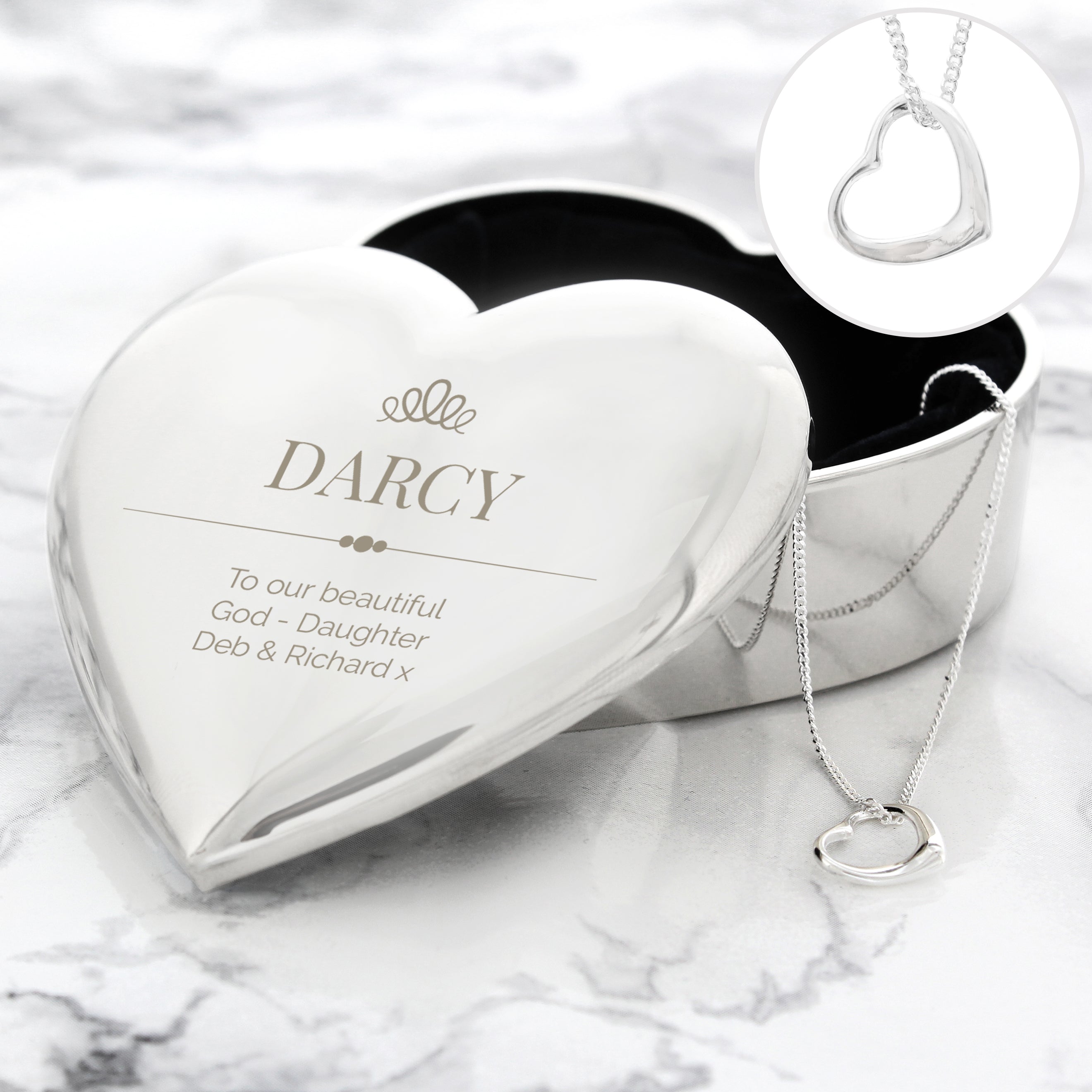 Personalised Elegant Crown Heart Trinket Box & Necklace Set