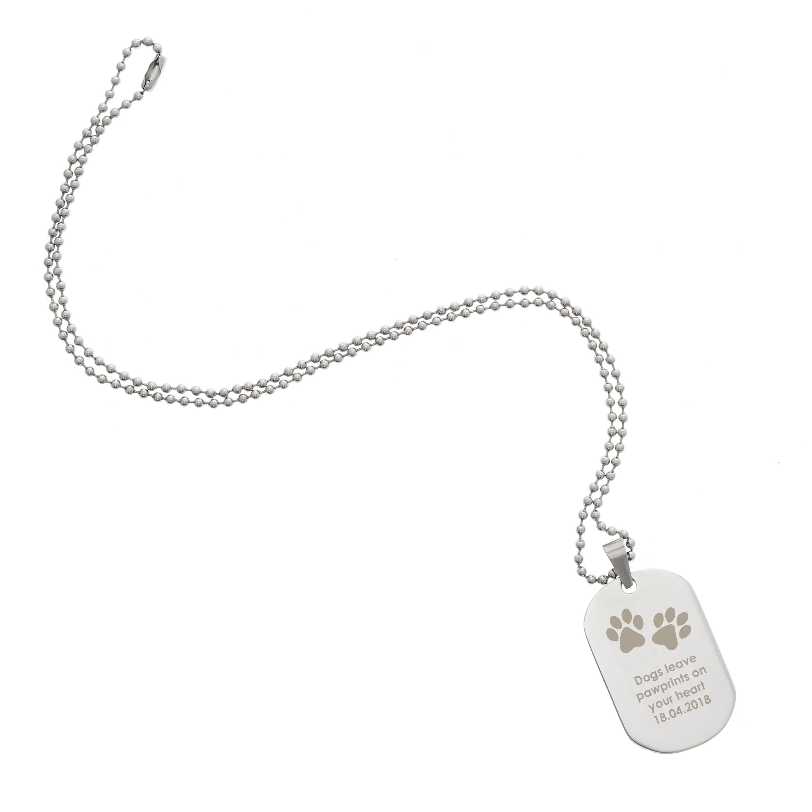 Personalised Paw Prints Stainless Steel Dog Tag Necklace