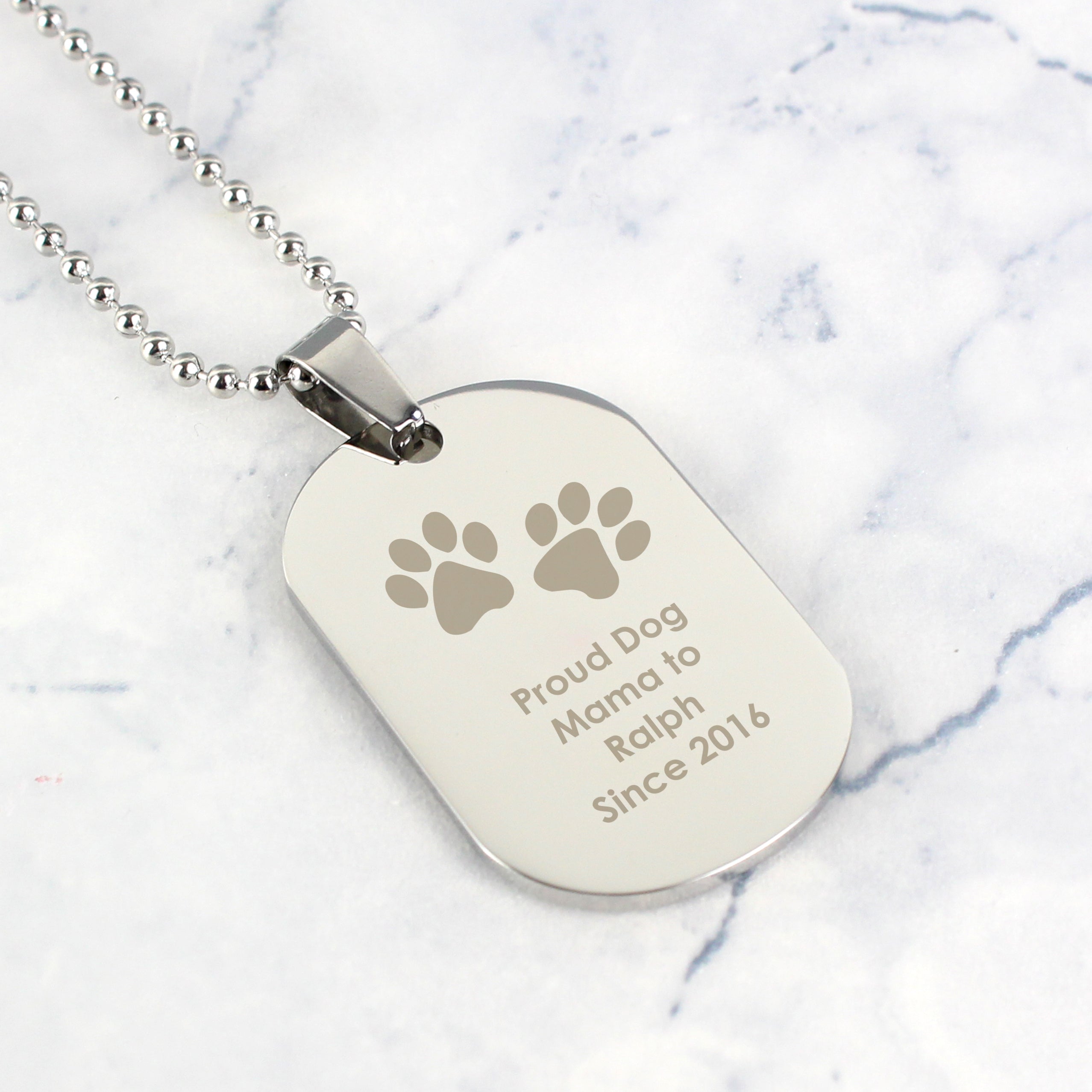 Personalised Paw Prints Stainless Steel Dog Tag Necklace