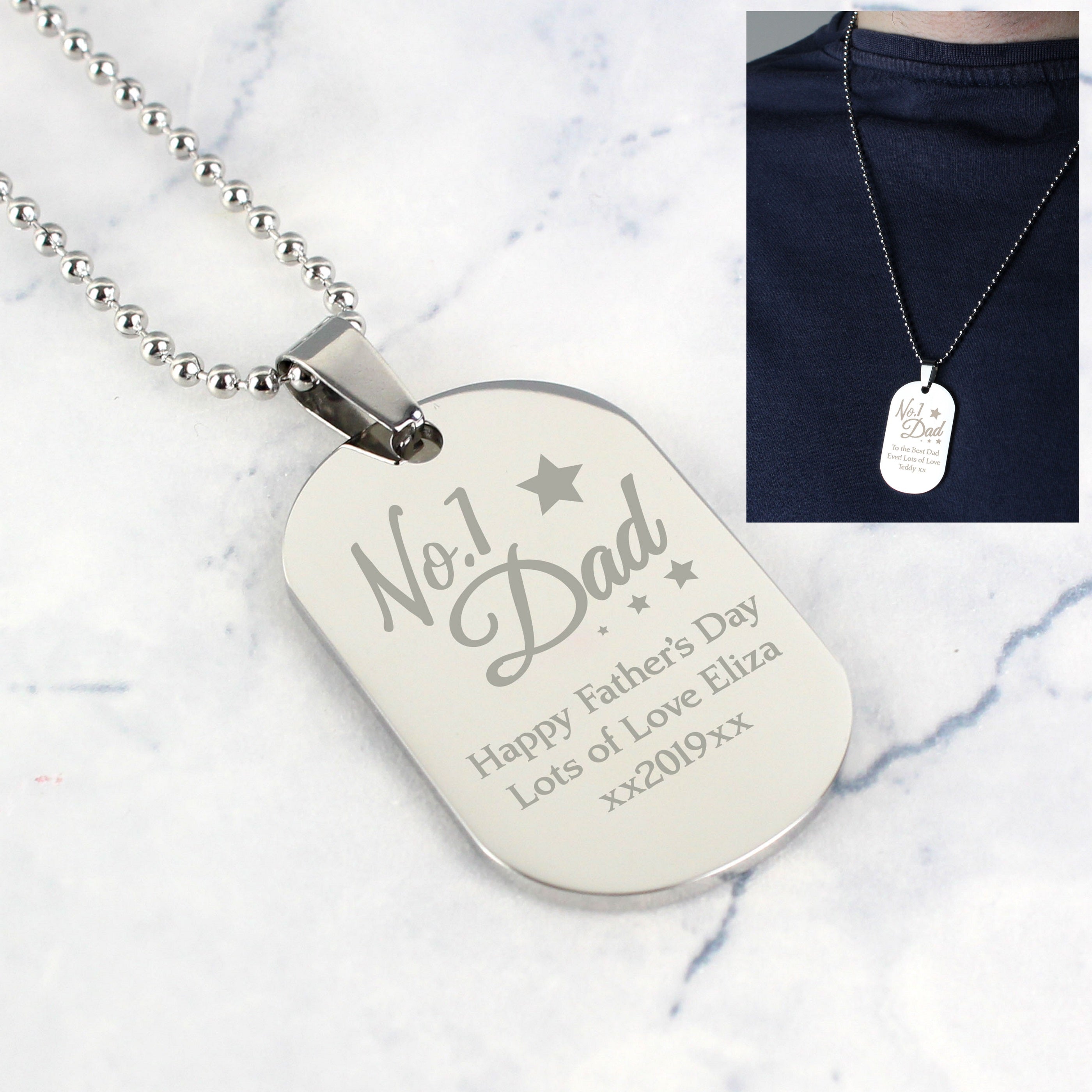 Personalised No.1 Dad Stainless Steel Dog Tag Necklace