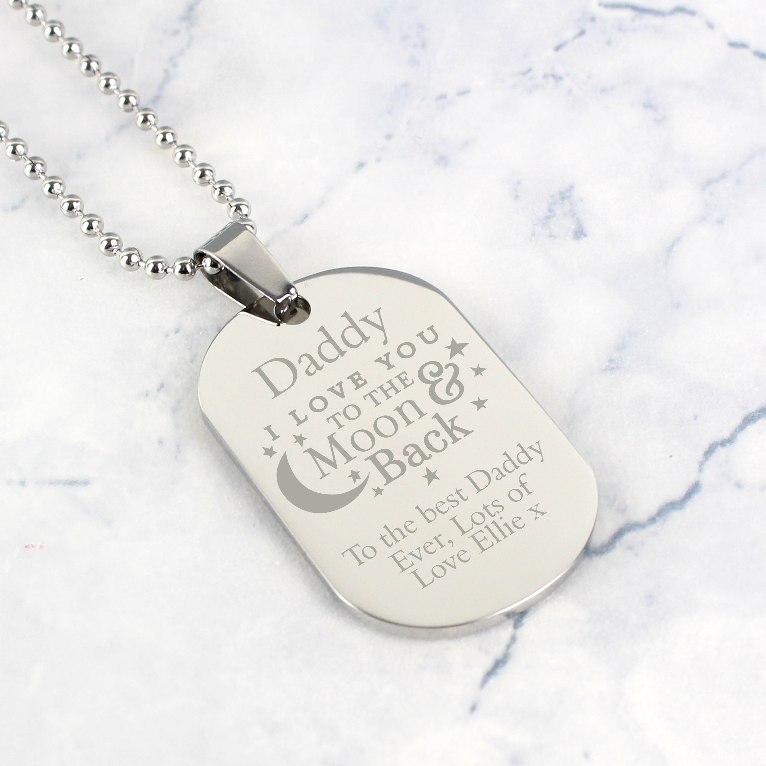 Personalised 'To The Moon & Back...' Stainless Steel Dog Tag Necklace