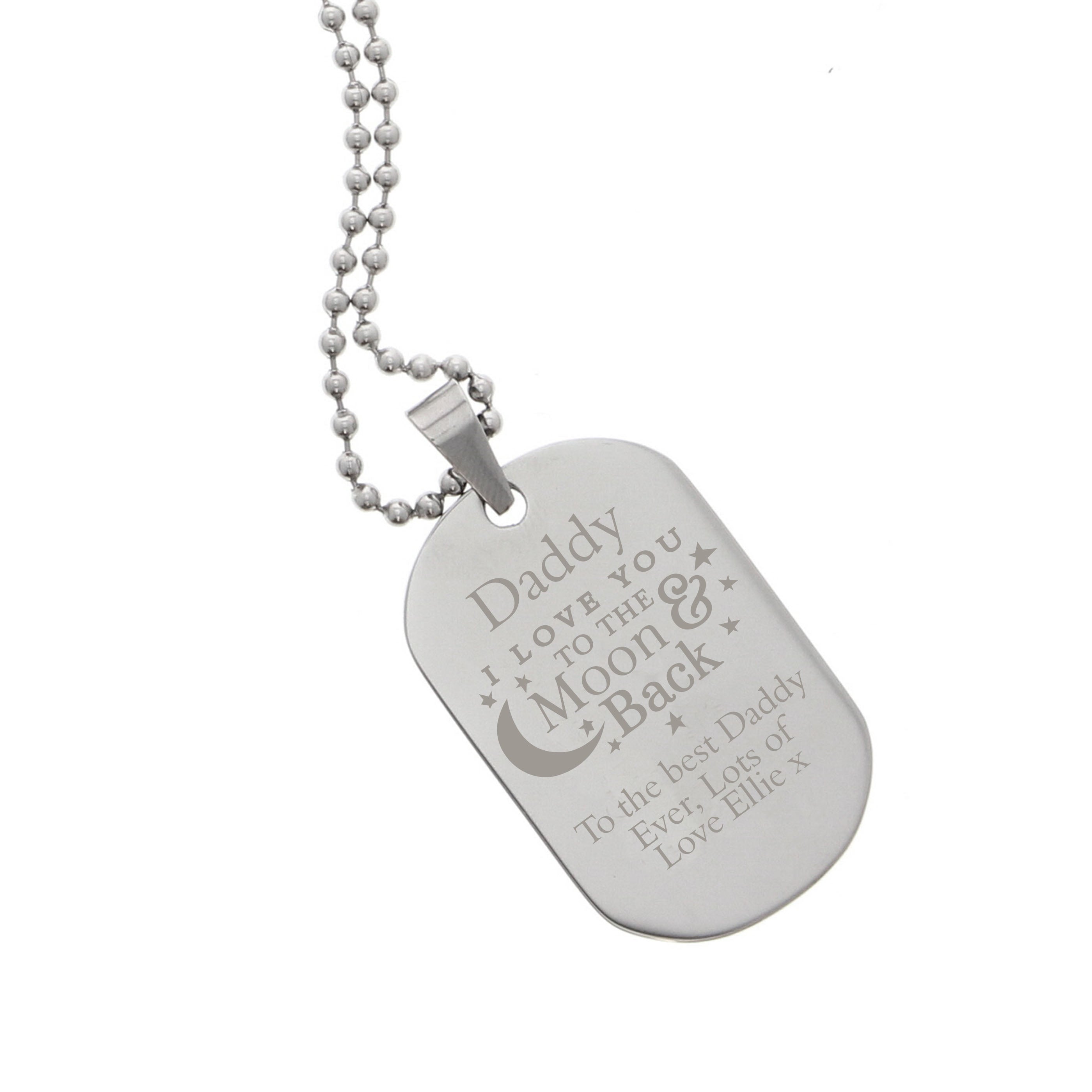 Personalised 'To The Moon & Back...' Stainless Steel Dog Tag Necklace