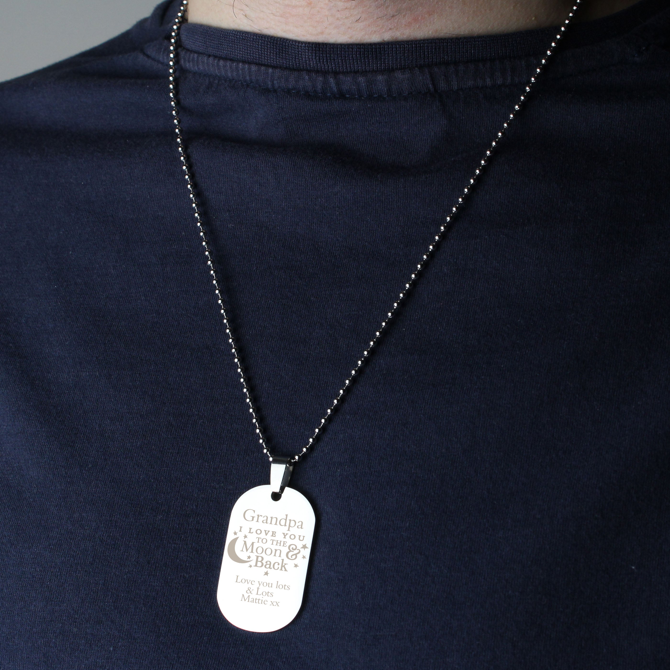 Personalised 'To The Moon & Back...' Stainless Steel Dog Tag Necklace